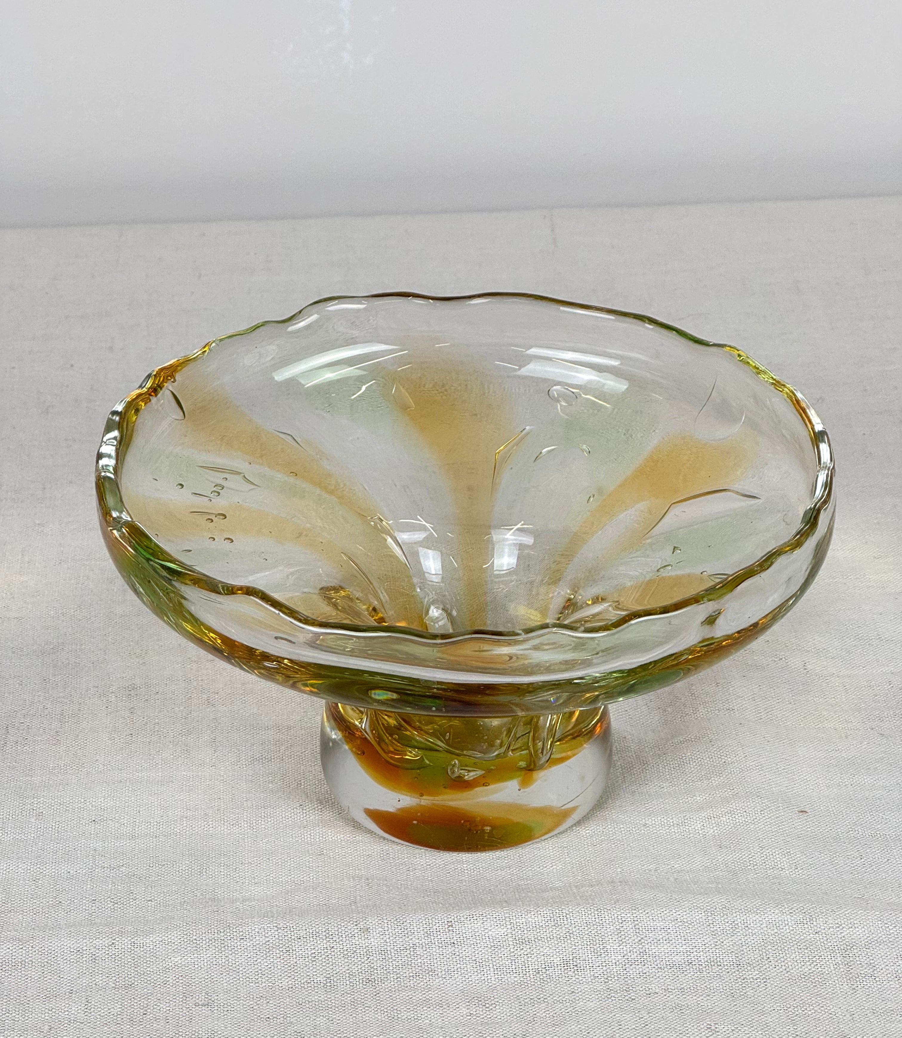 Amber Swirl Glass Pedestal Bowl