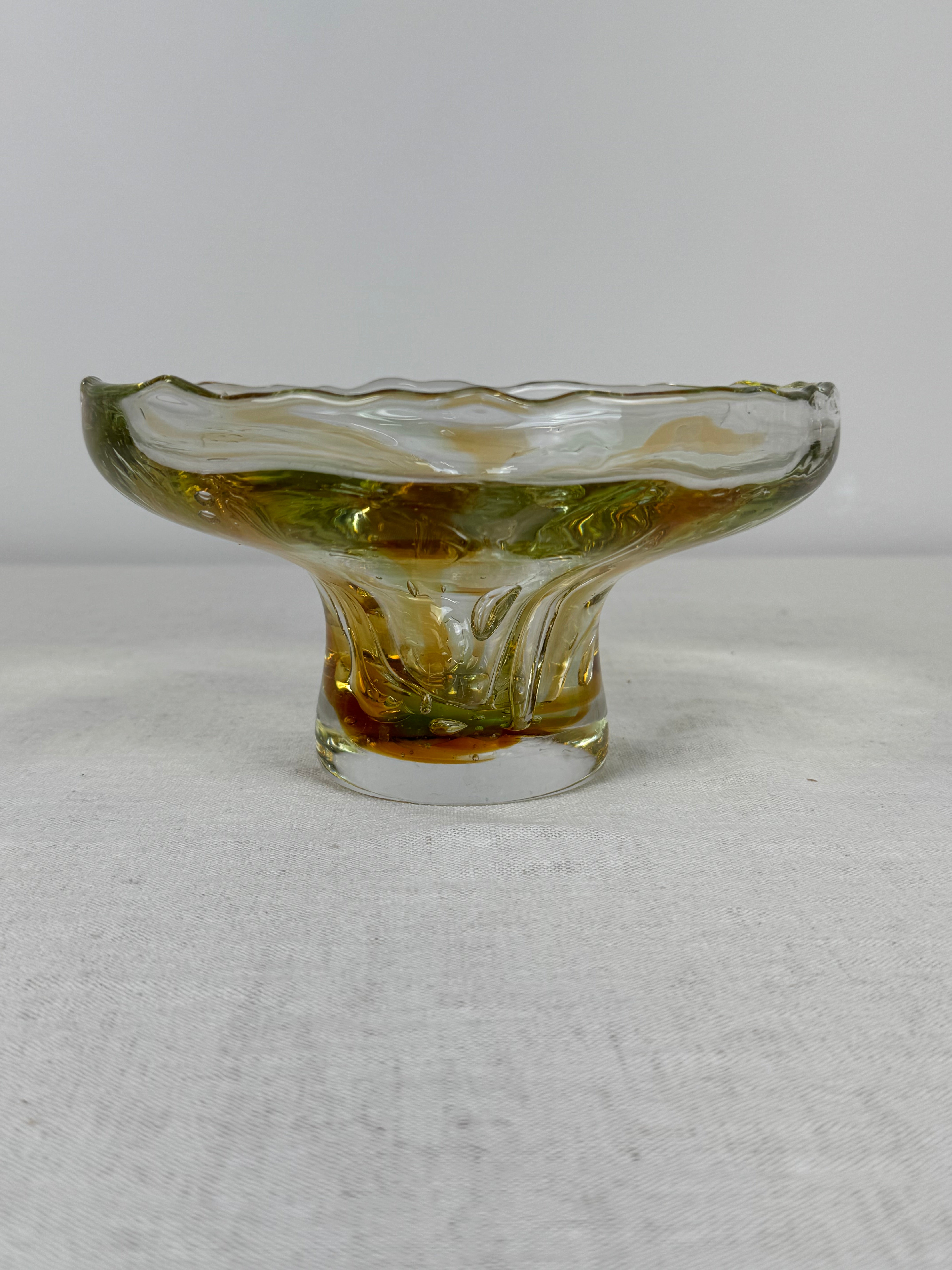 Amber Swirl Glass Pedestal Bowl