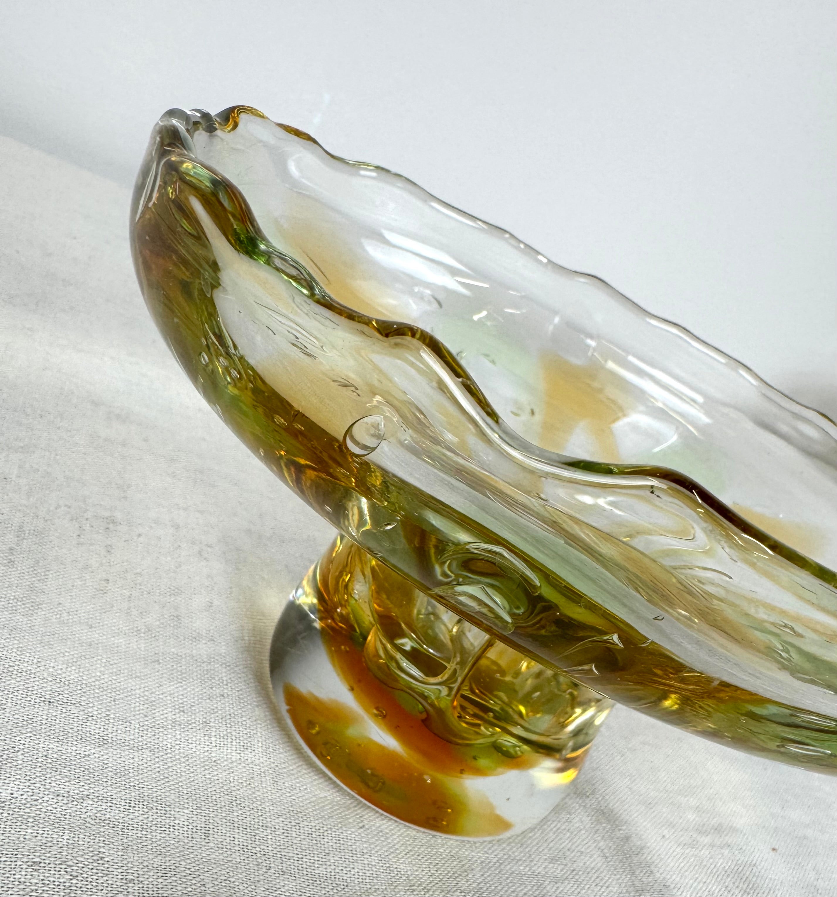 Amber Swirl Glass Pedestal Bowl