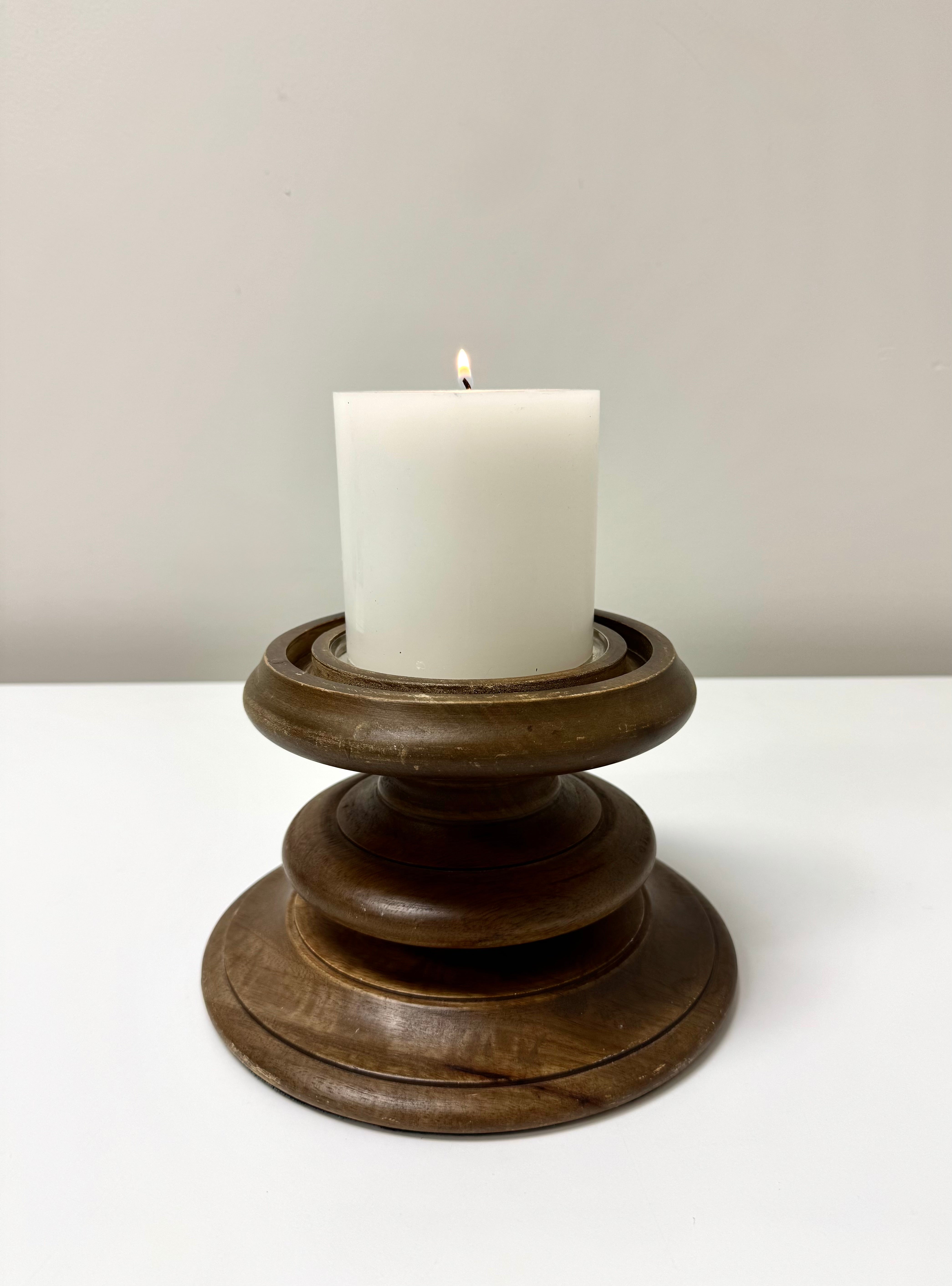 Turned Wood Pillar Candle Holder