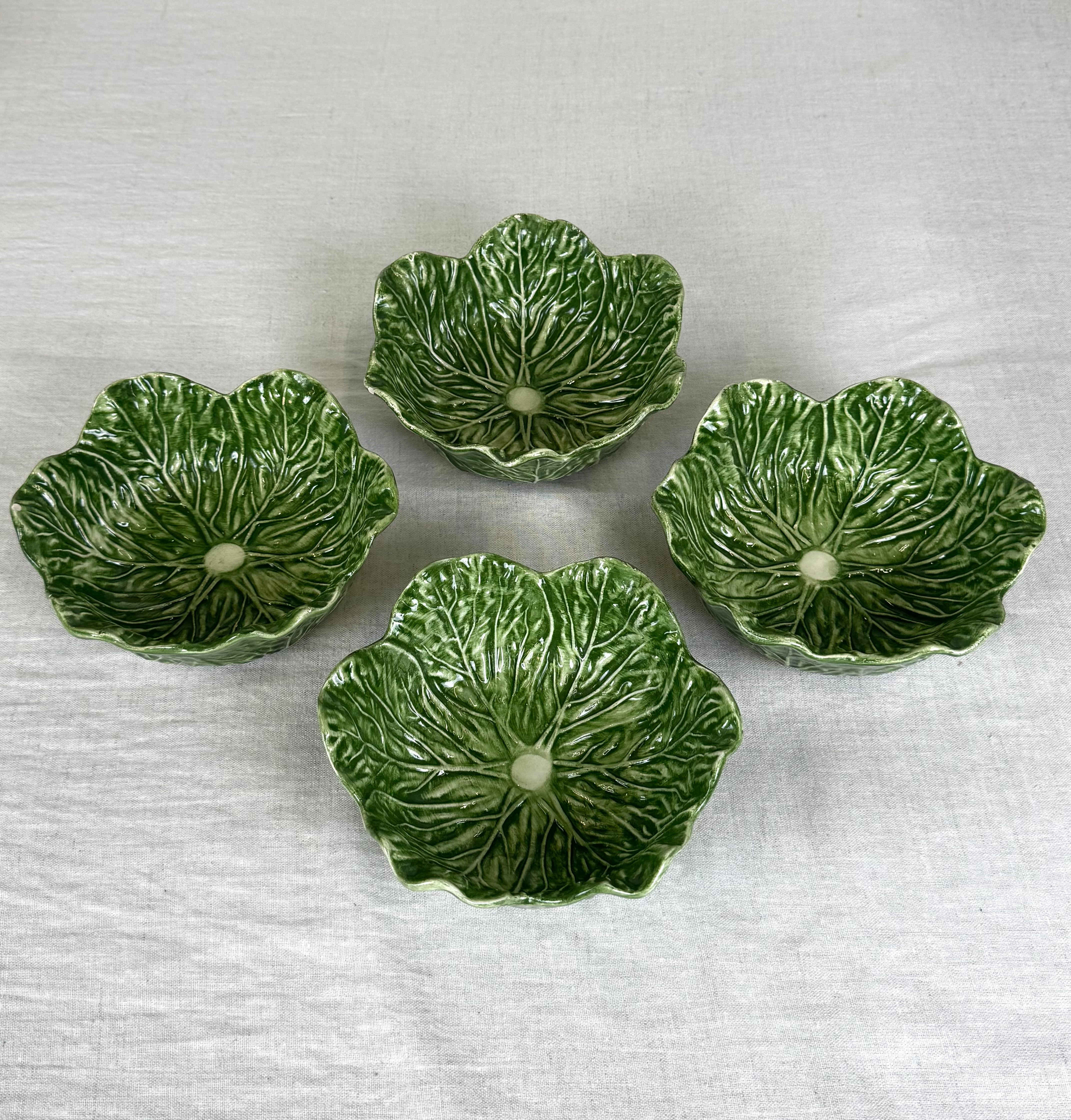 Green Cabbage Leaf Salad Bowls Set of 4