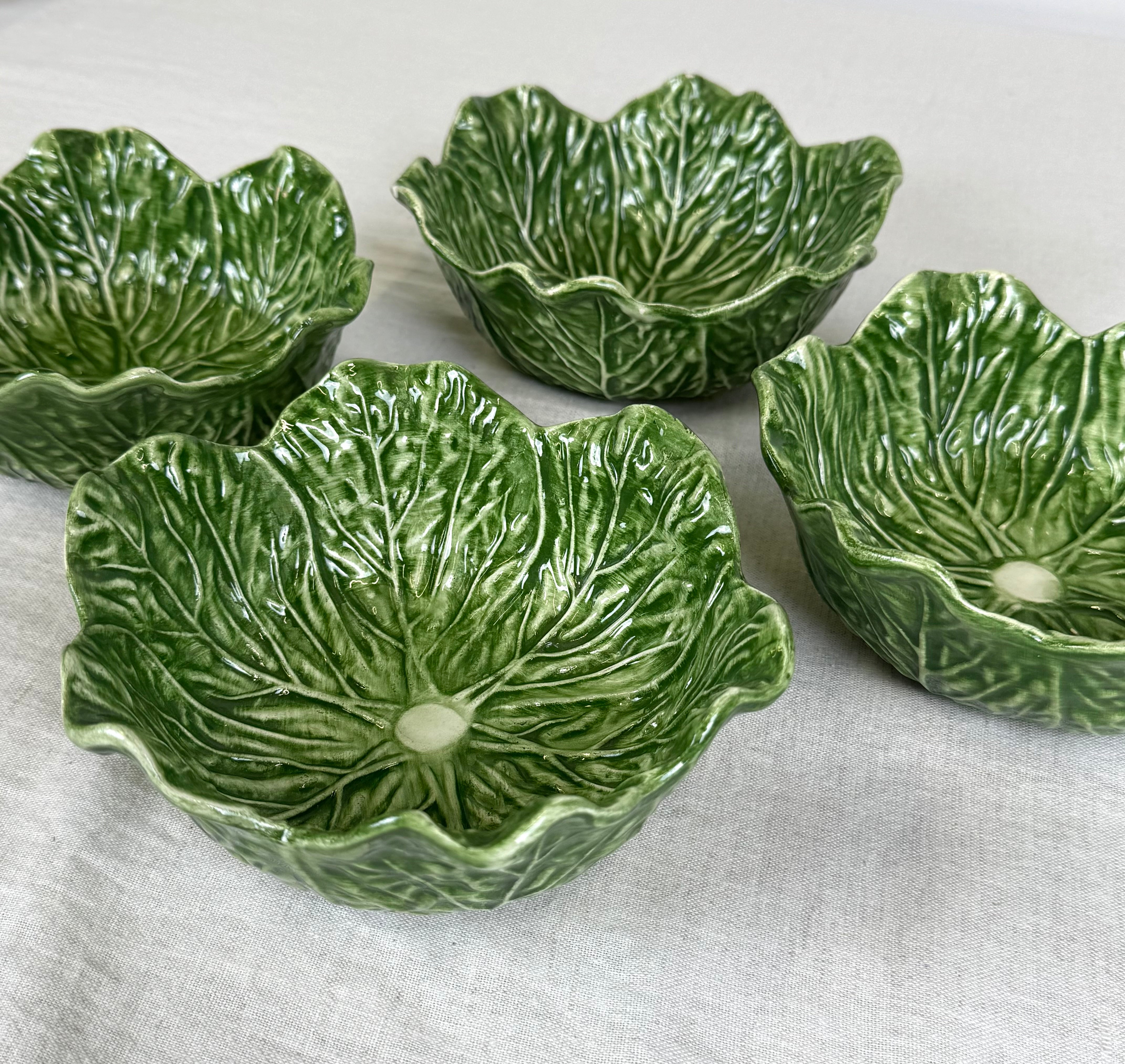 Green Cabbage Leaf Salad Bowls Set of 4