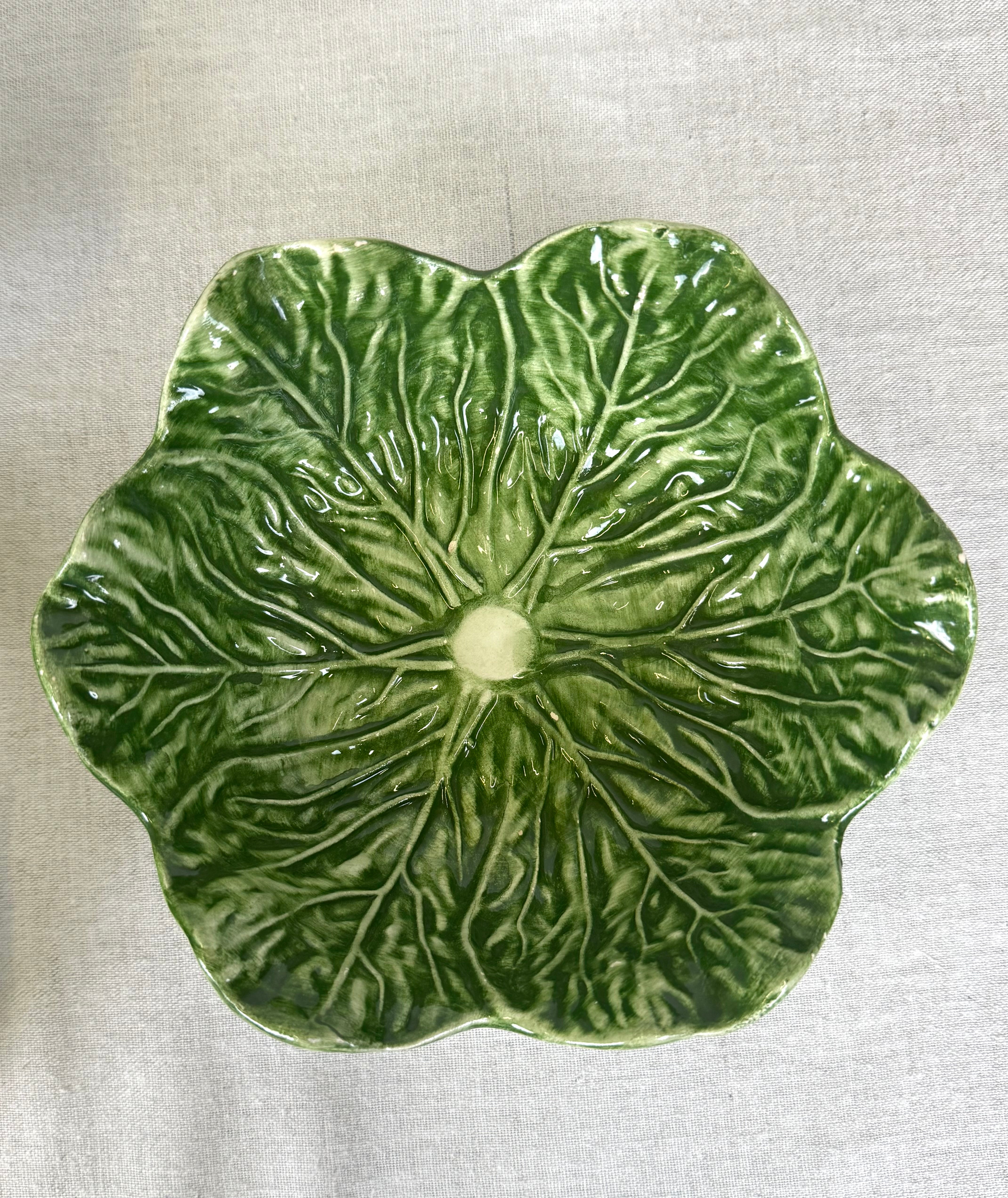 Green Cabbage Leaf Salad Bowls Set of 4
