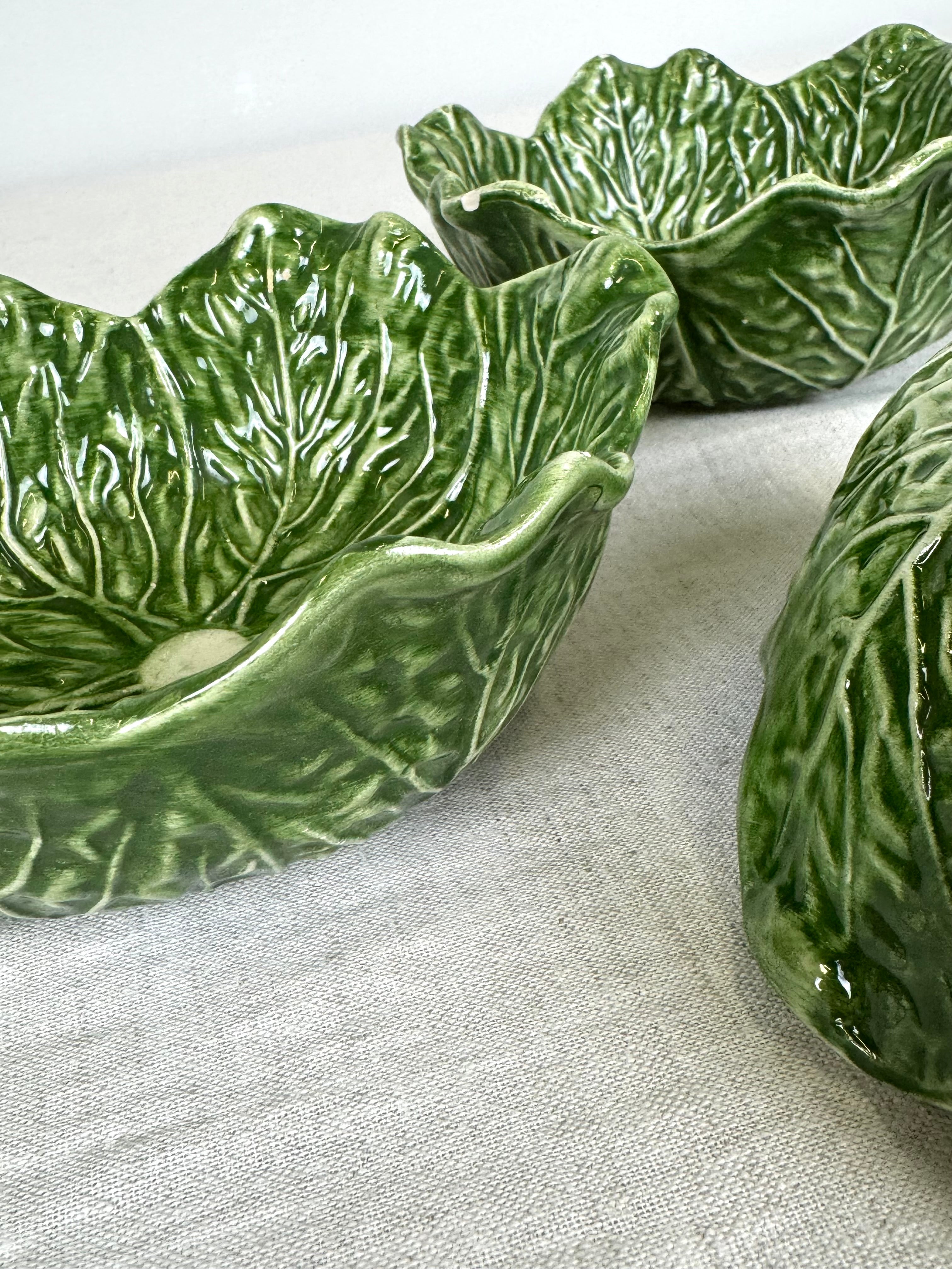 Green Cabbage Leaf Salad Bowls Set of 4