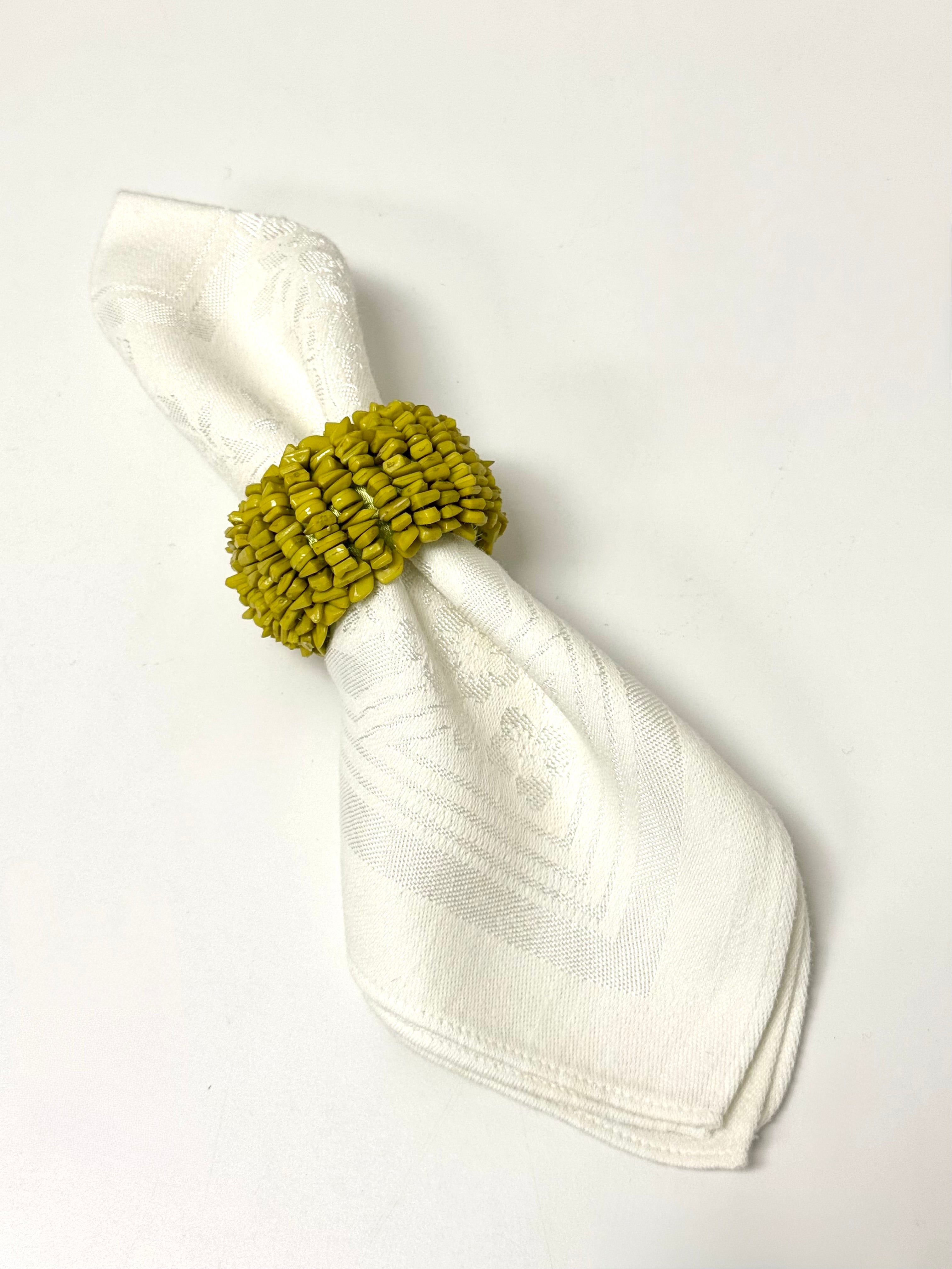 PIER 1 Avocado Green Beaded Napkin Rings Set of 10