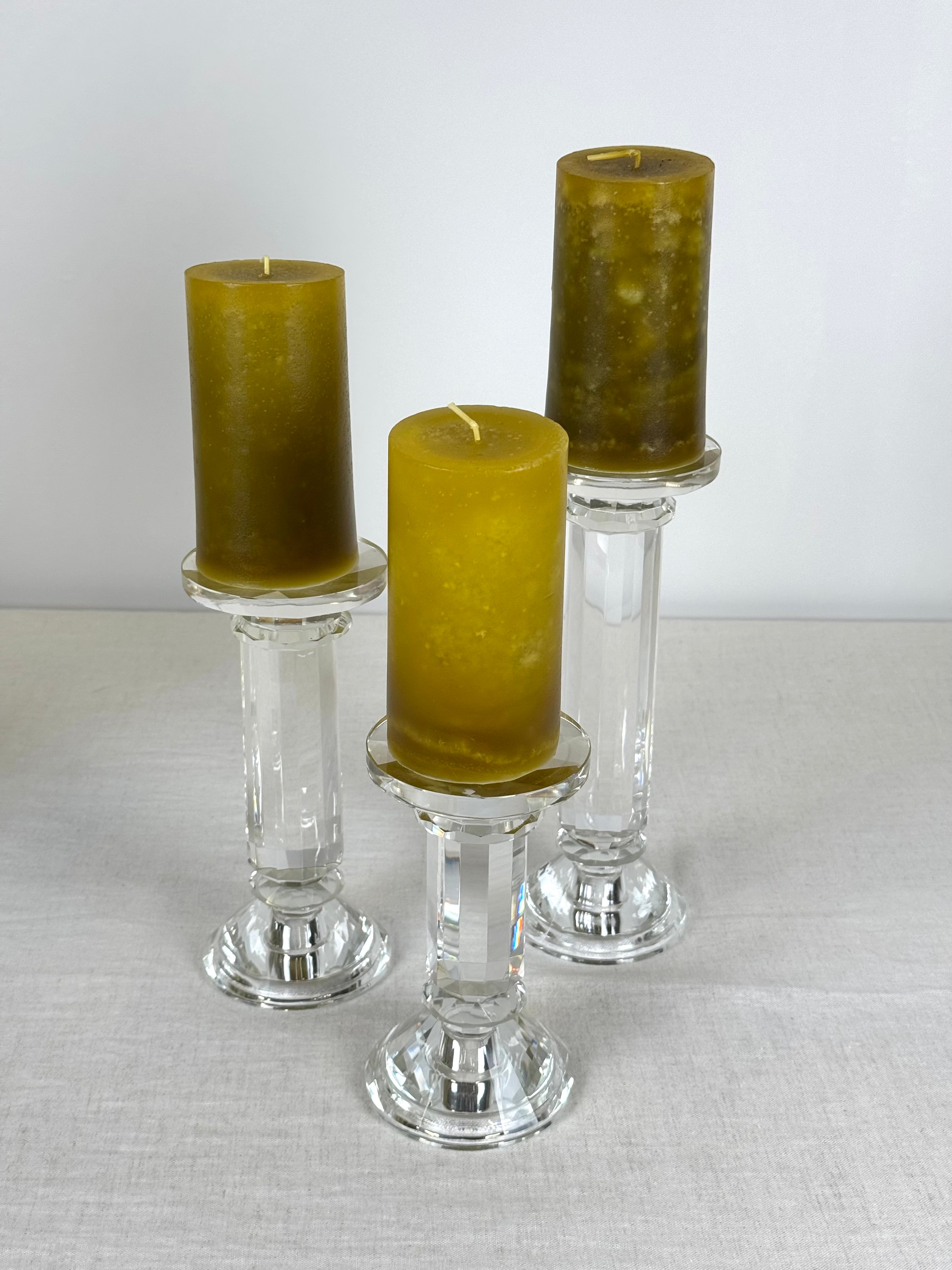 Faceted Glass Candle Holders with Candles Set of 3