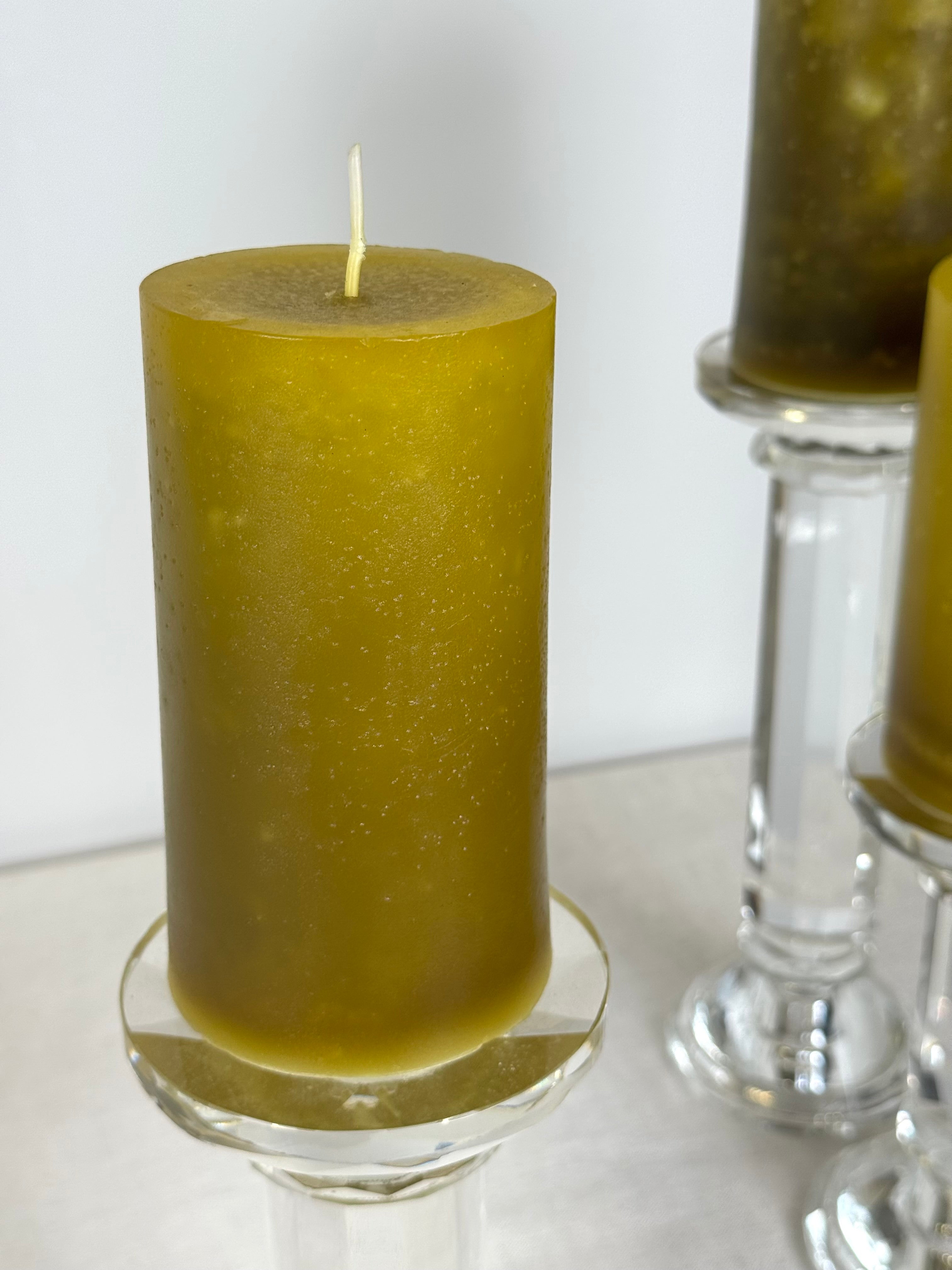Faceted Glass Candle Holders with Candles Set of 3