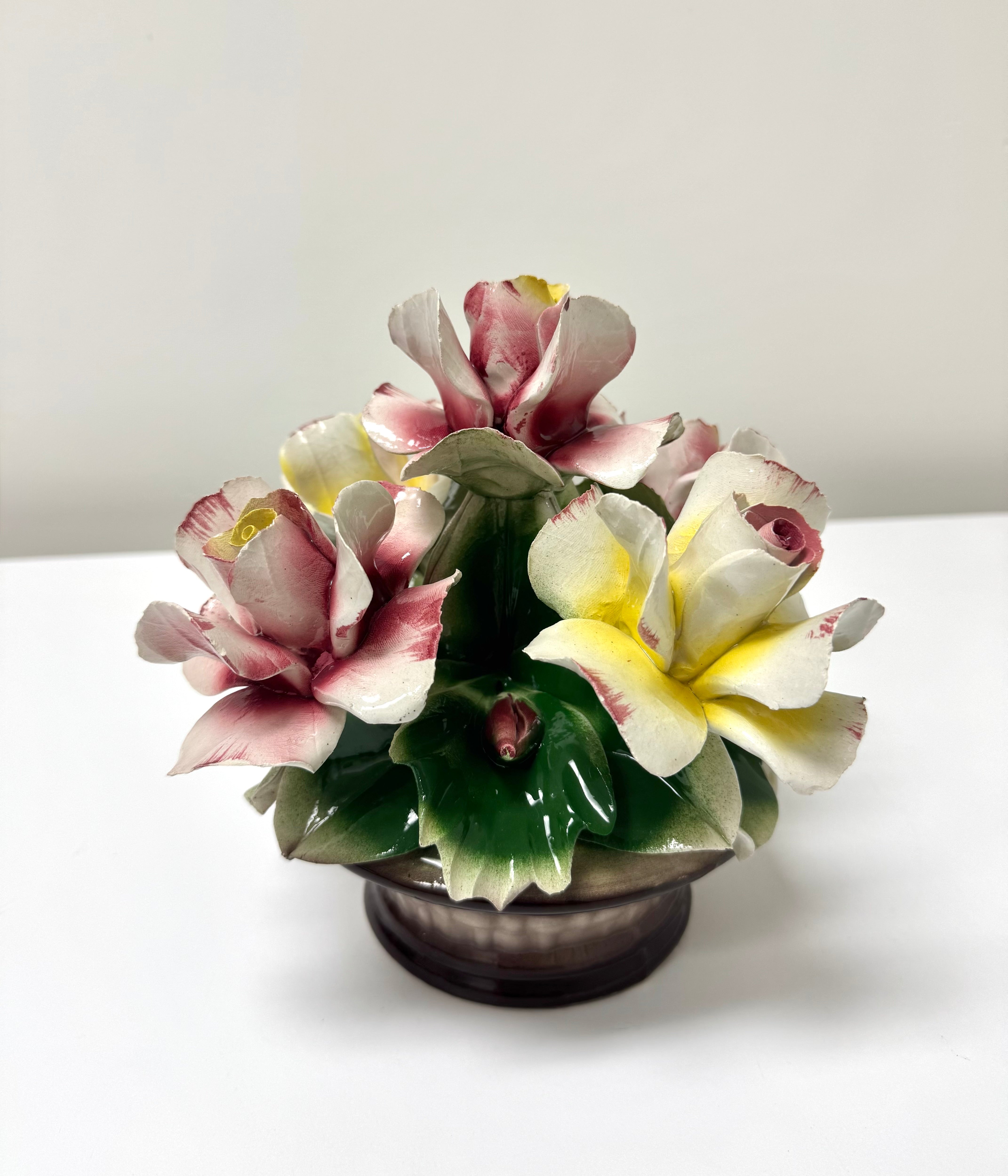 Vintage CAPODIMONTE Fine Porcelain Basket of Roses