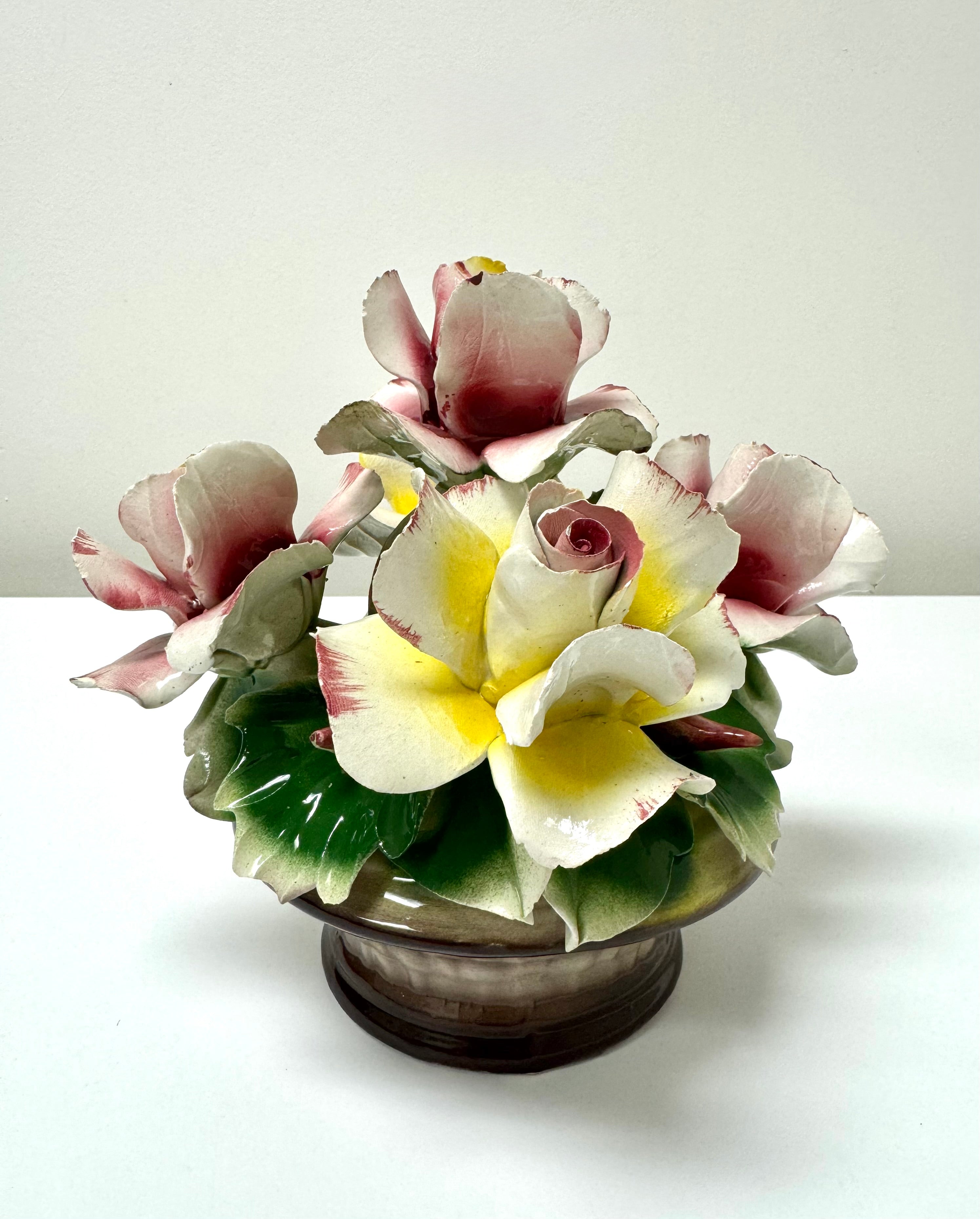 Vintage CAPODIMONTE Fine Porcelain Basket of Roses