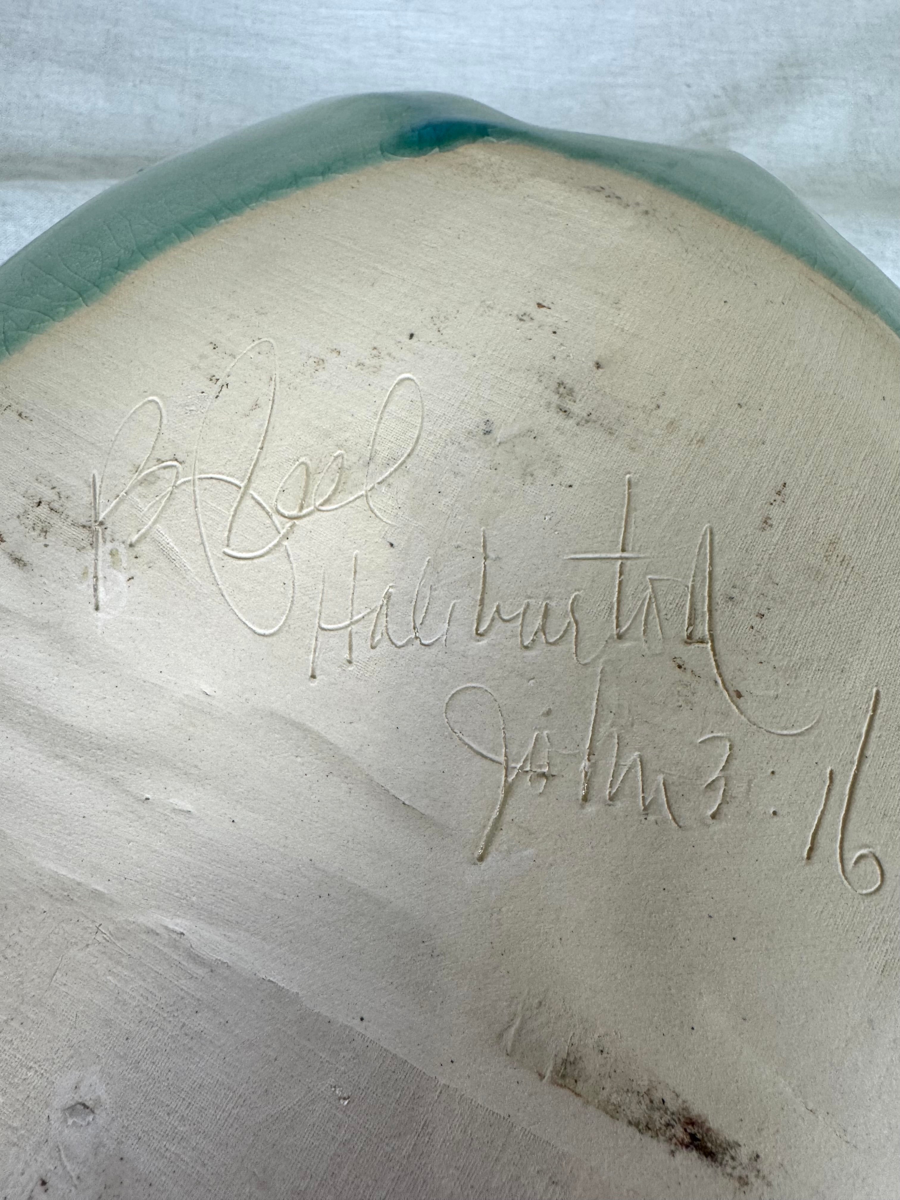 Hand-made Celadon Leaf Print Pottery Bowl