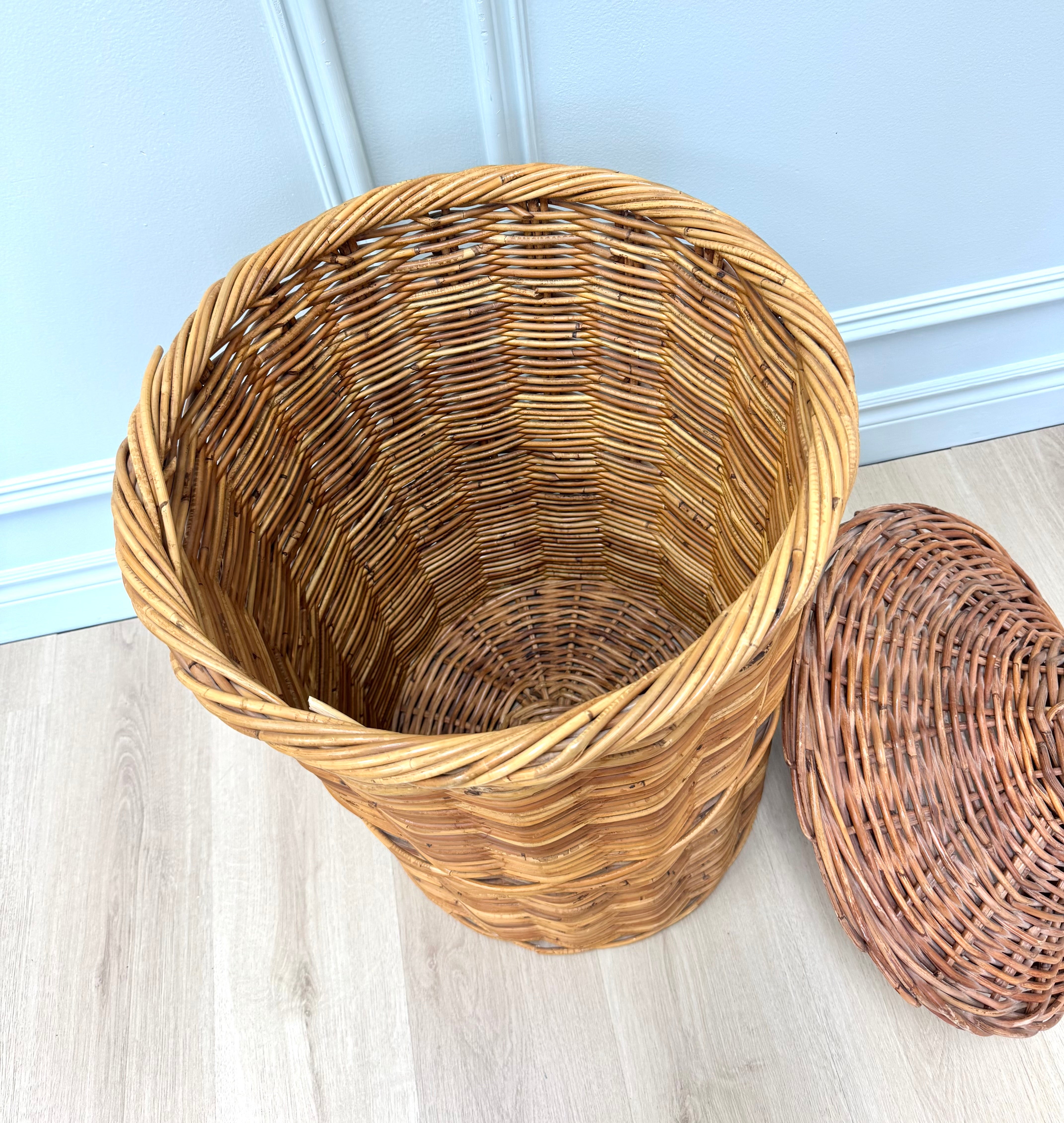 Vintage Rattan Covered Hamper