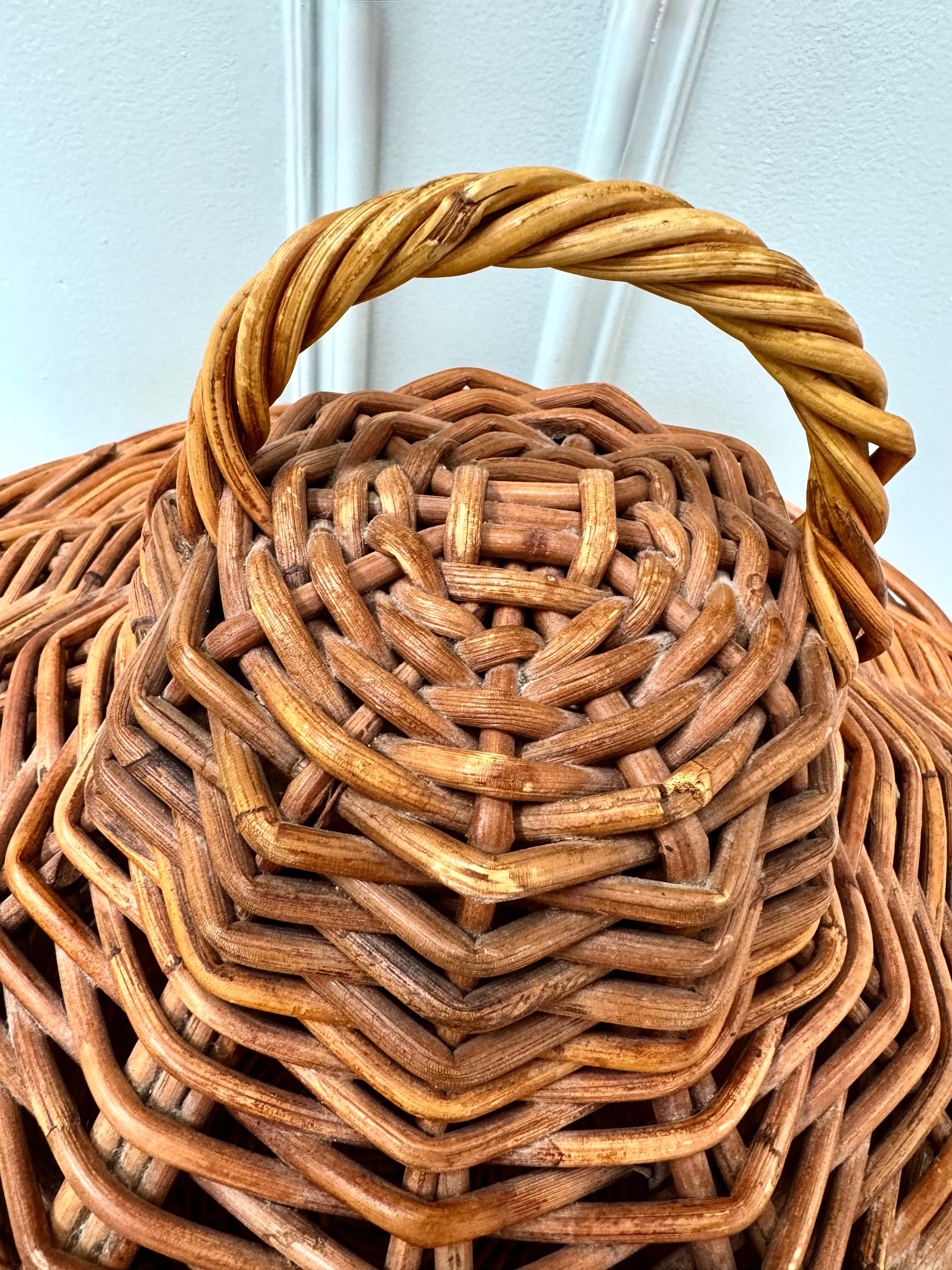 Vintage Rattan Covered Hamper