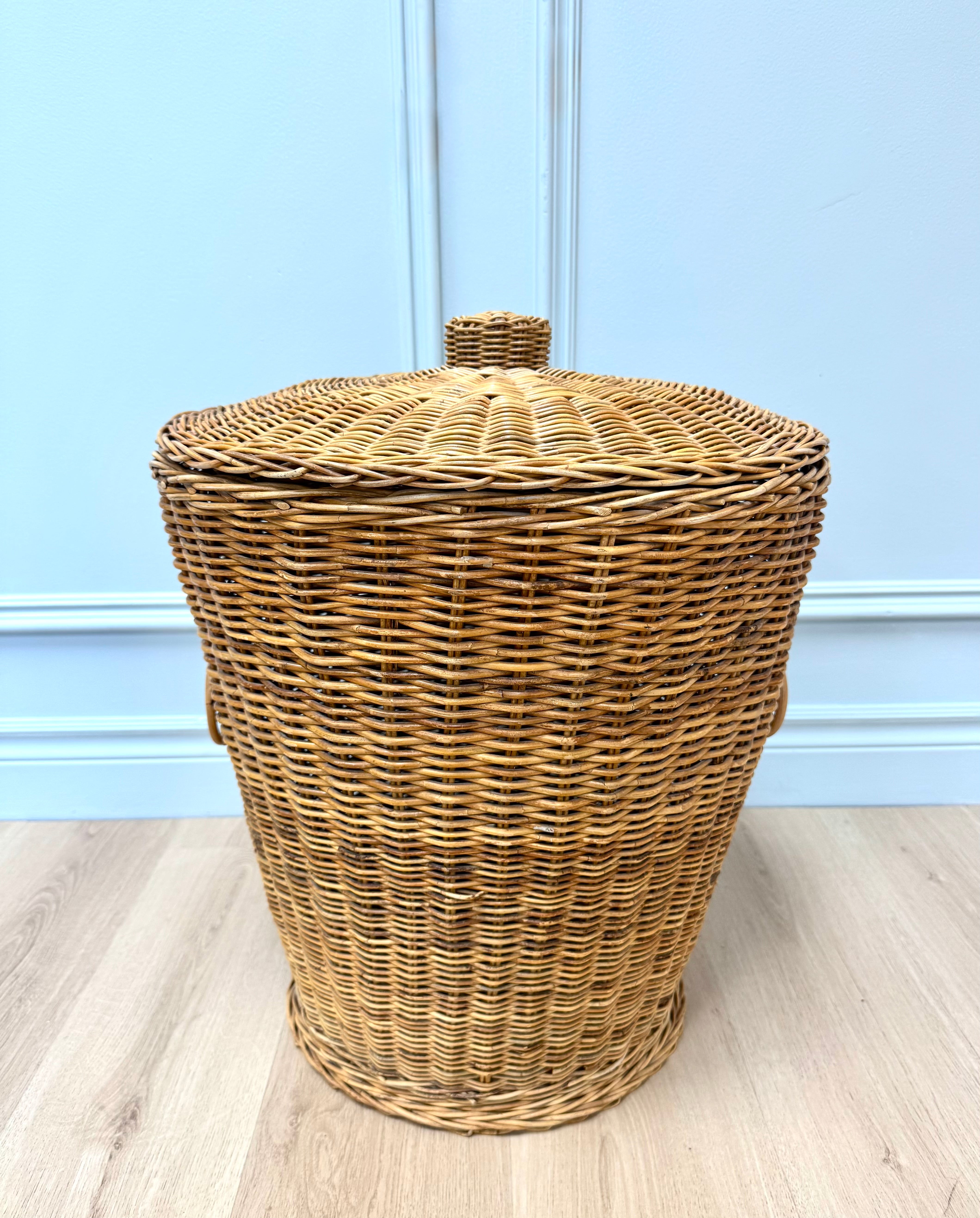 Vintage Wicker Covered Hamper