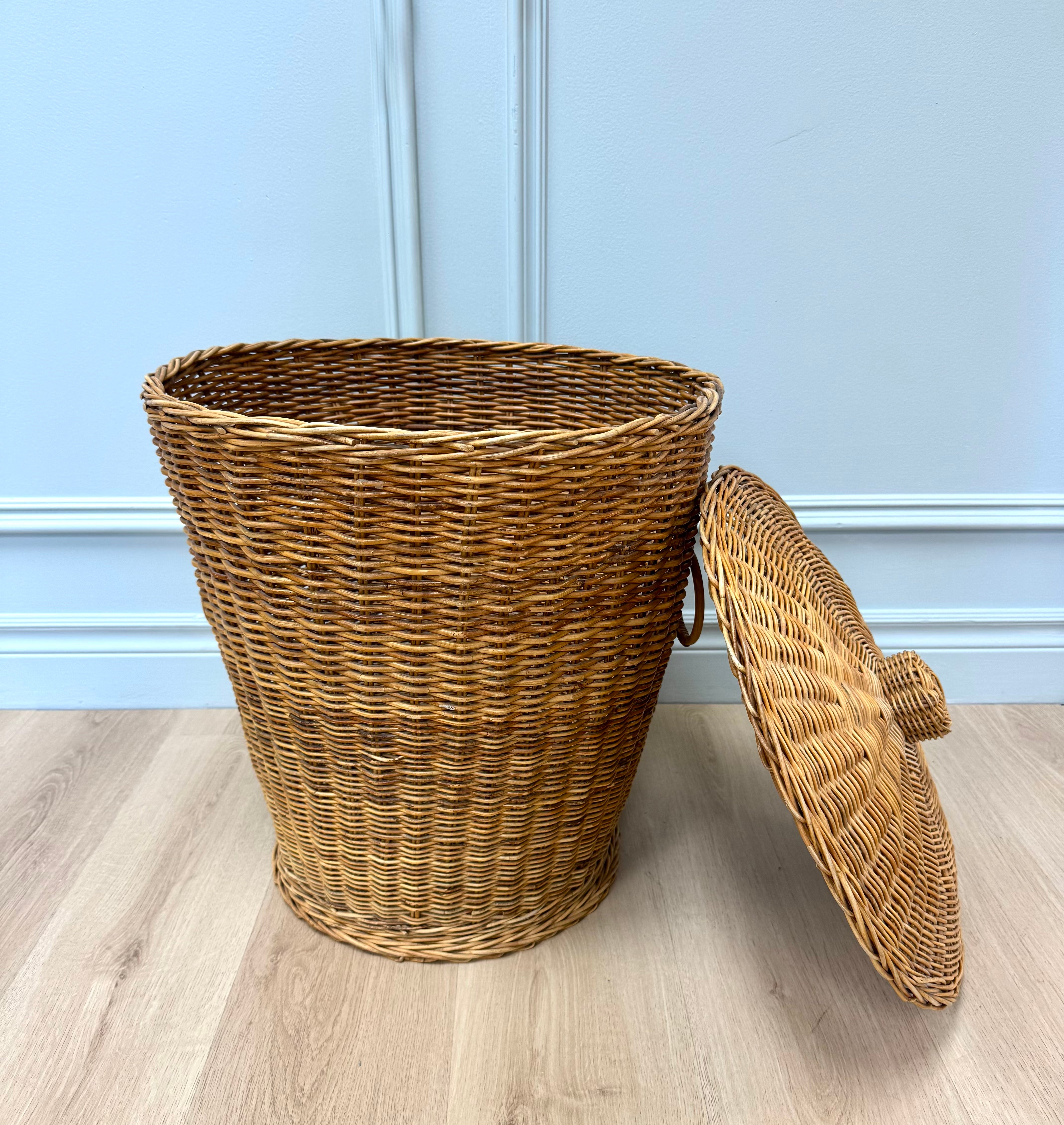 Vintage Wicker Covered Hamper