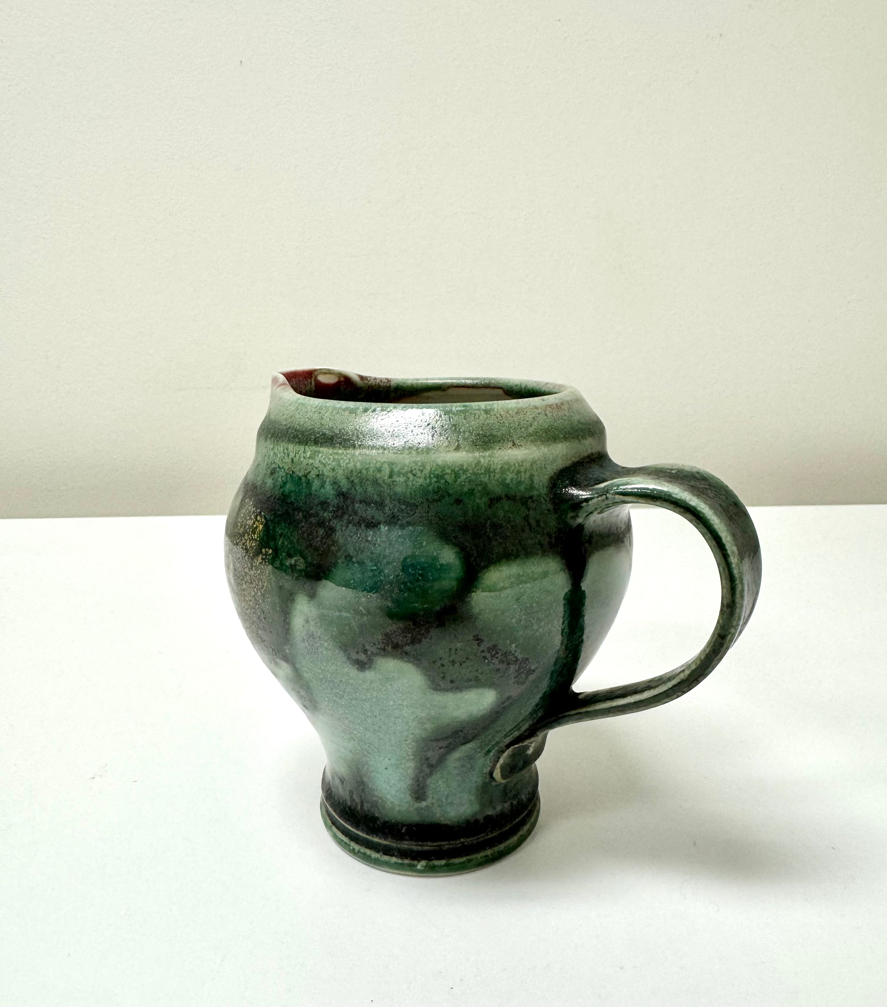 Mottled Green Stoneware Pitcher