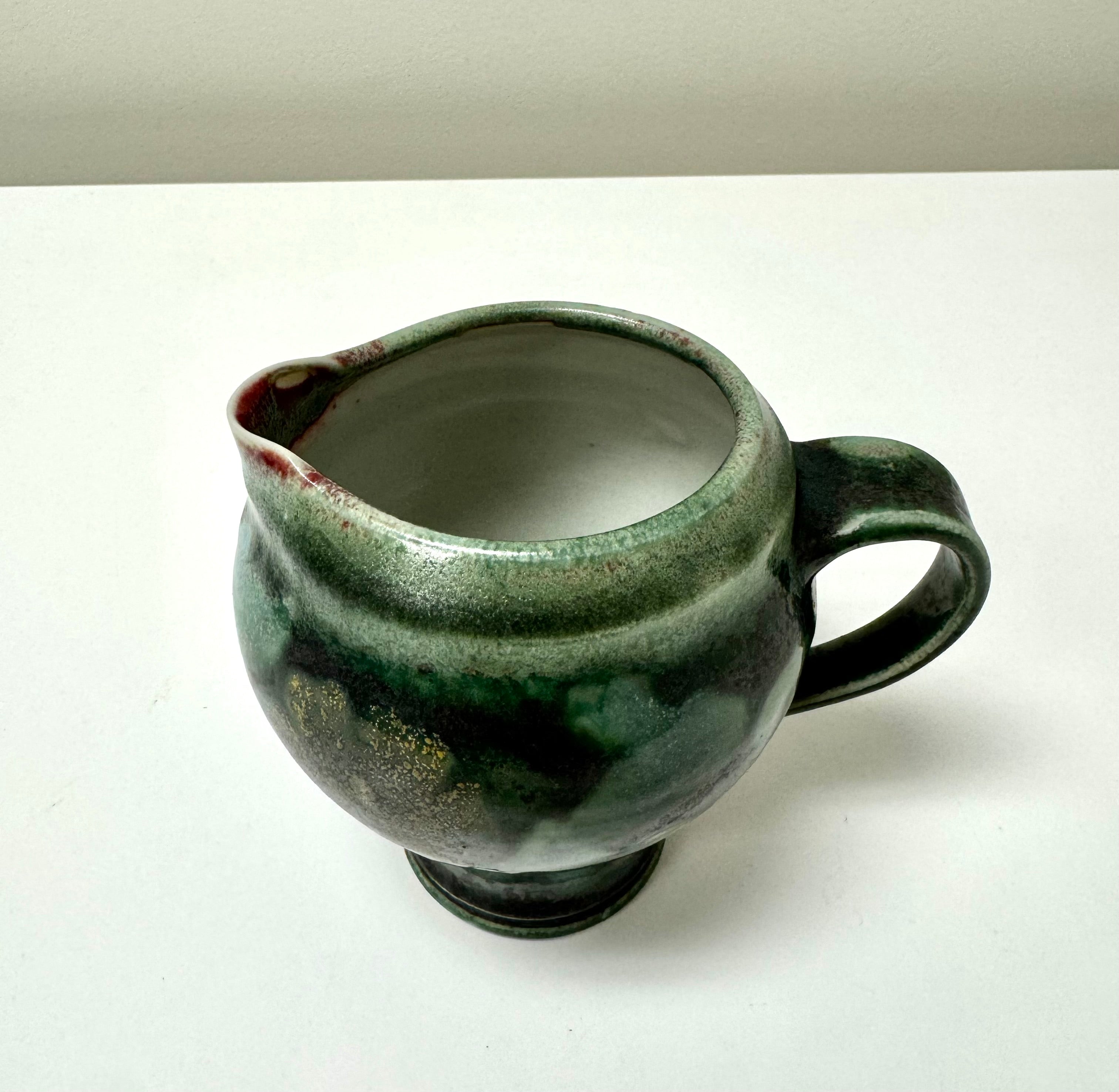 Mottled Green Stoneware Pitcher