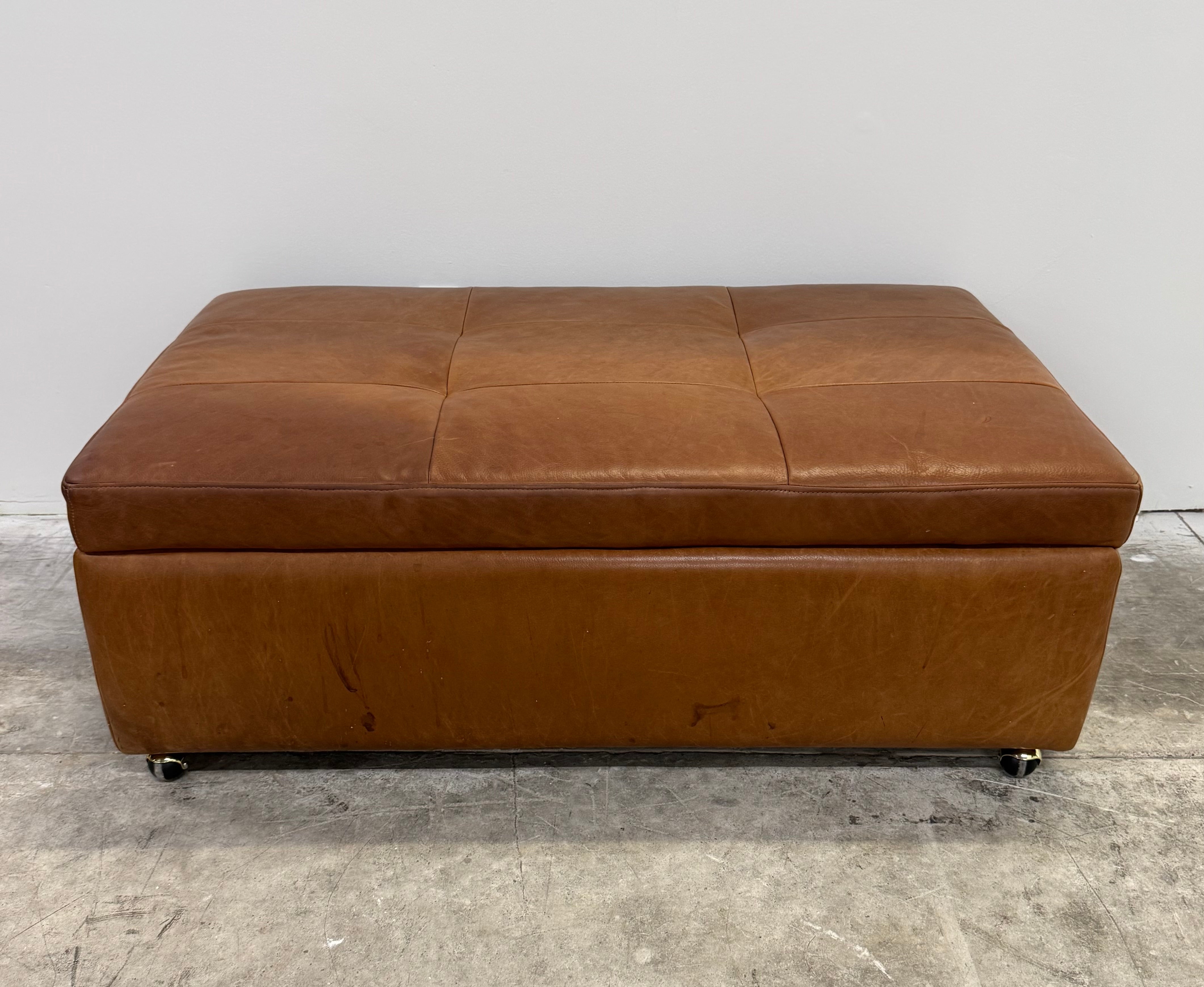Caramel Leather Storage Ottoman