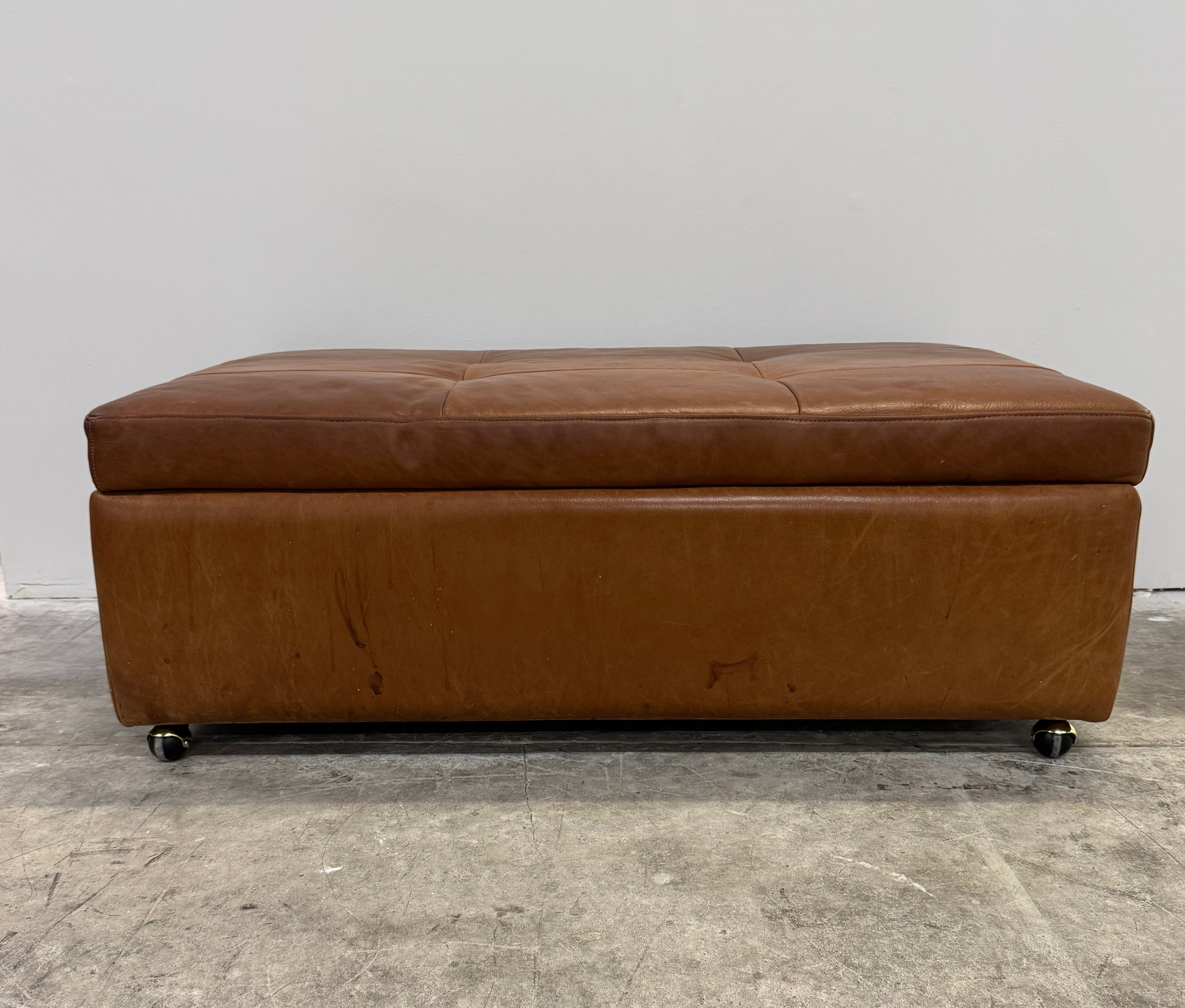 Caramel Leather Storage Ottoman