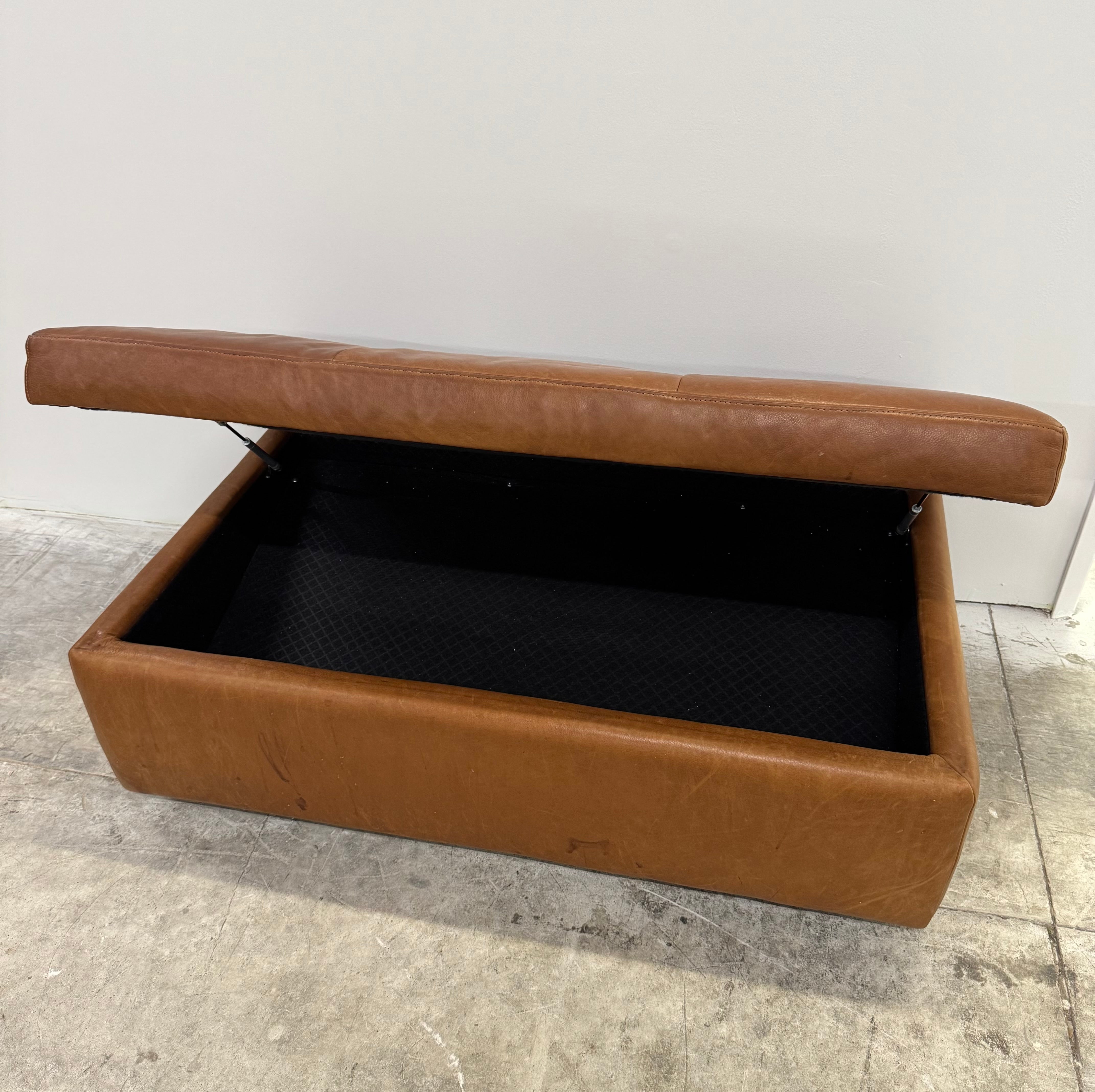 Caramel Leather Storage Ottoman