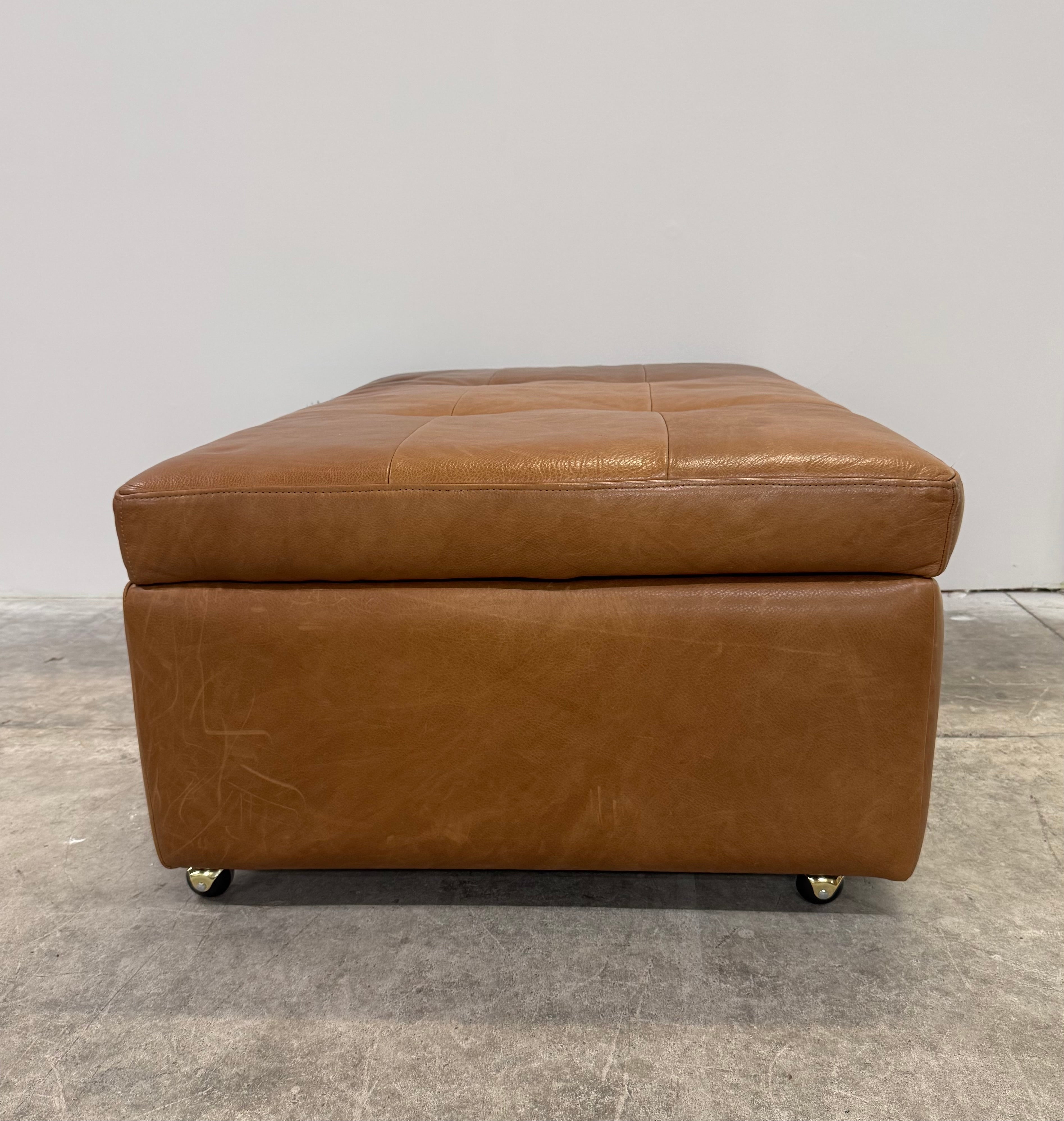 Caramel Leather Storage Ottoman