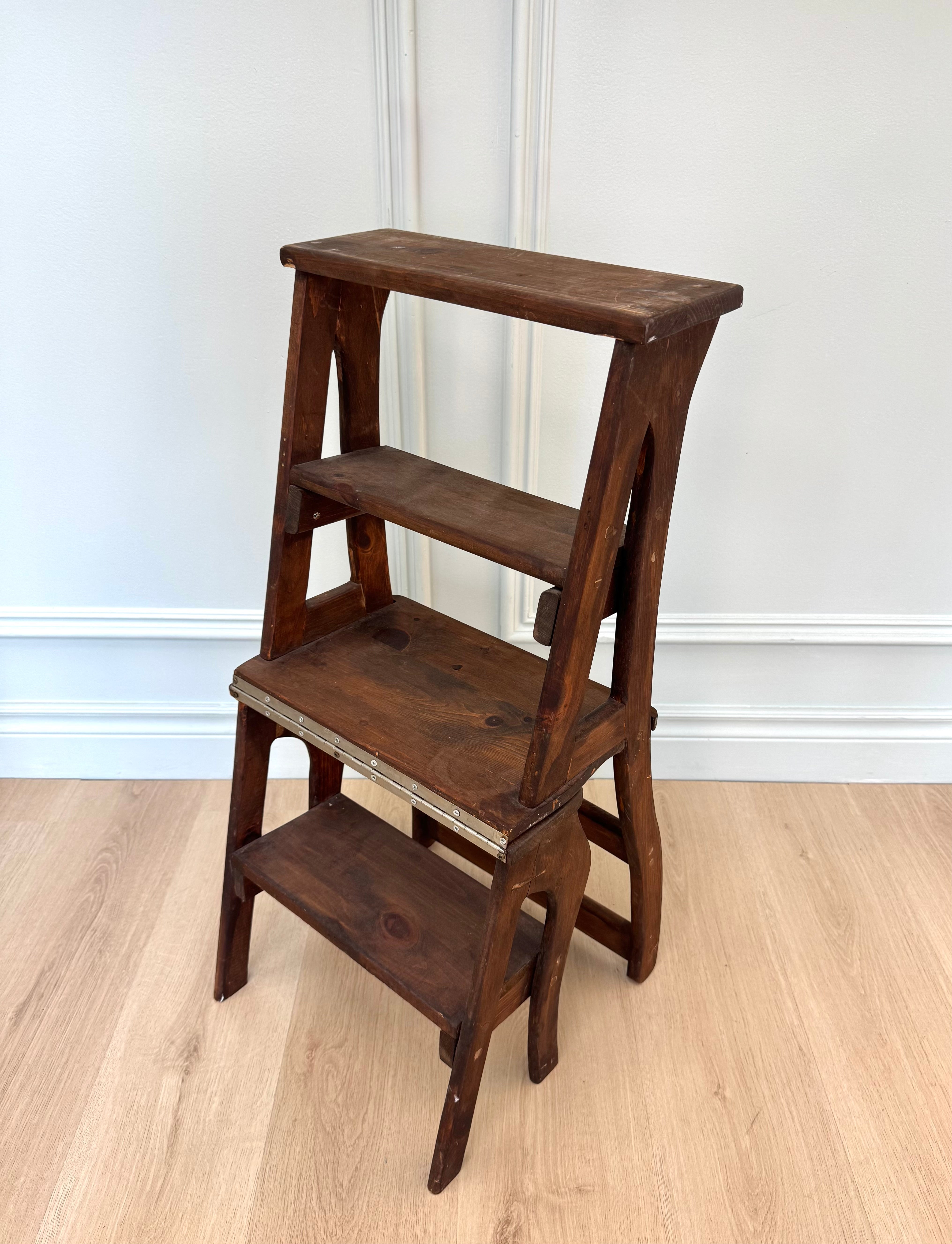 Vintage Dark Oak Metamorphic Library Chair