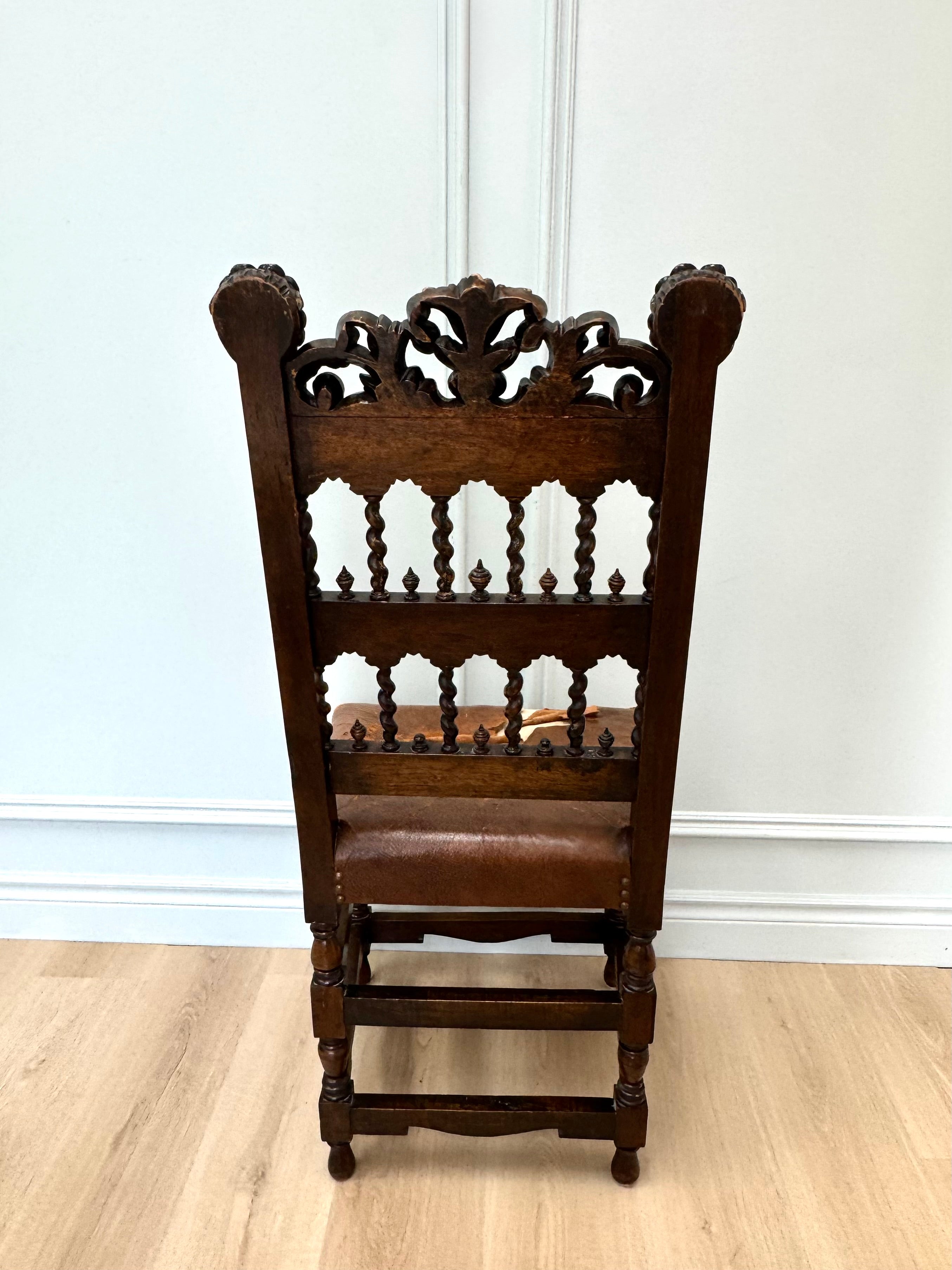 Antique Jacobean Revival Carved Oak Side Chair