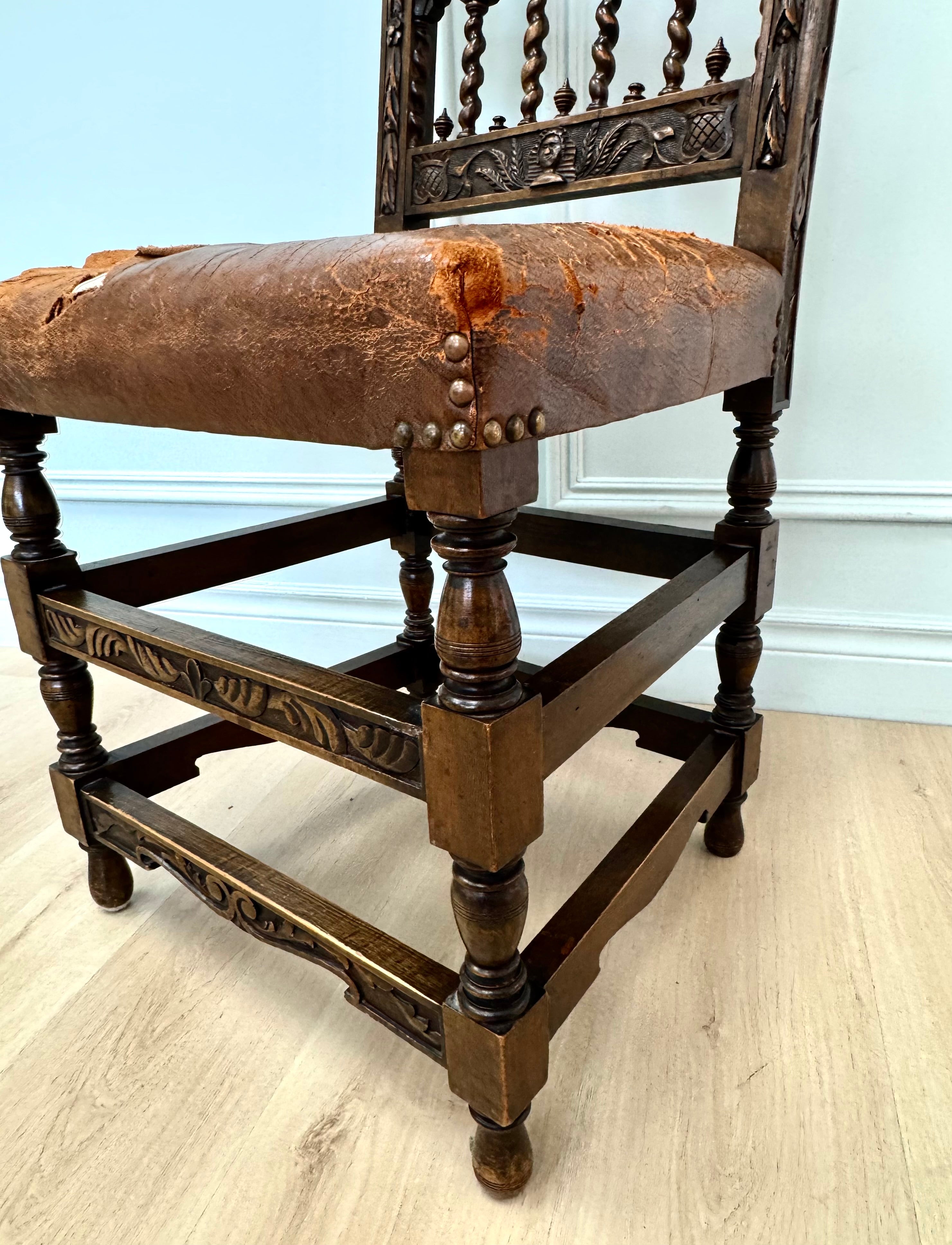 Antique Jacobean Revival Carved Oak Side Chair