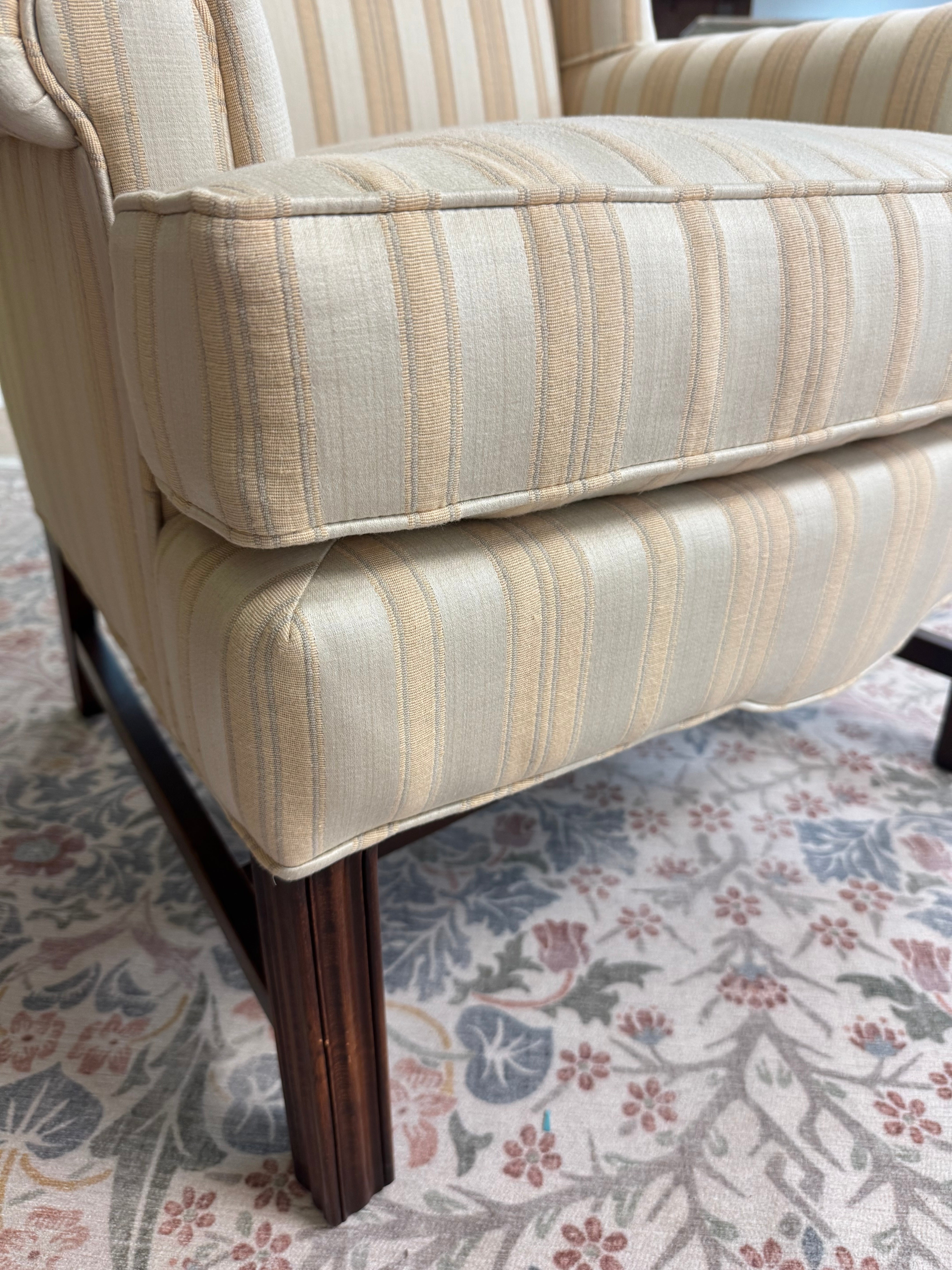 Cream and Gold Striped Wing Chair