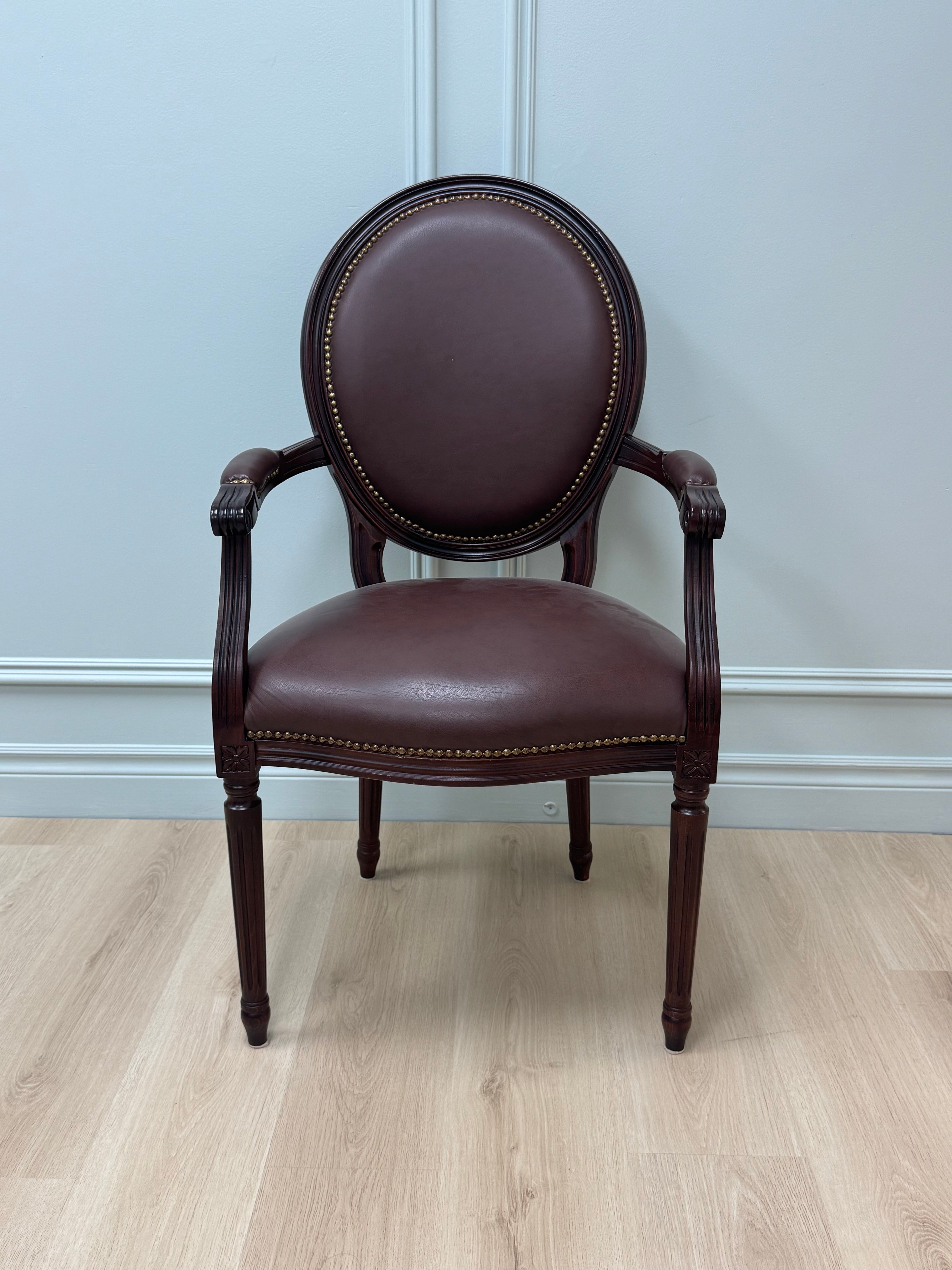 Louis XVI Style Chocolate Faux Leather Chair
