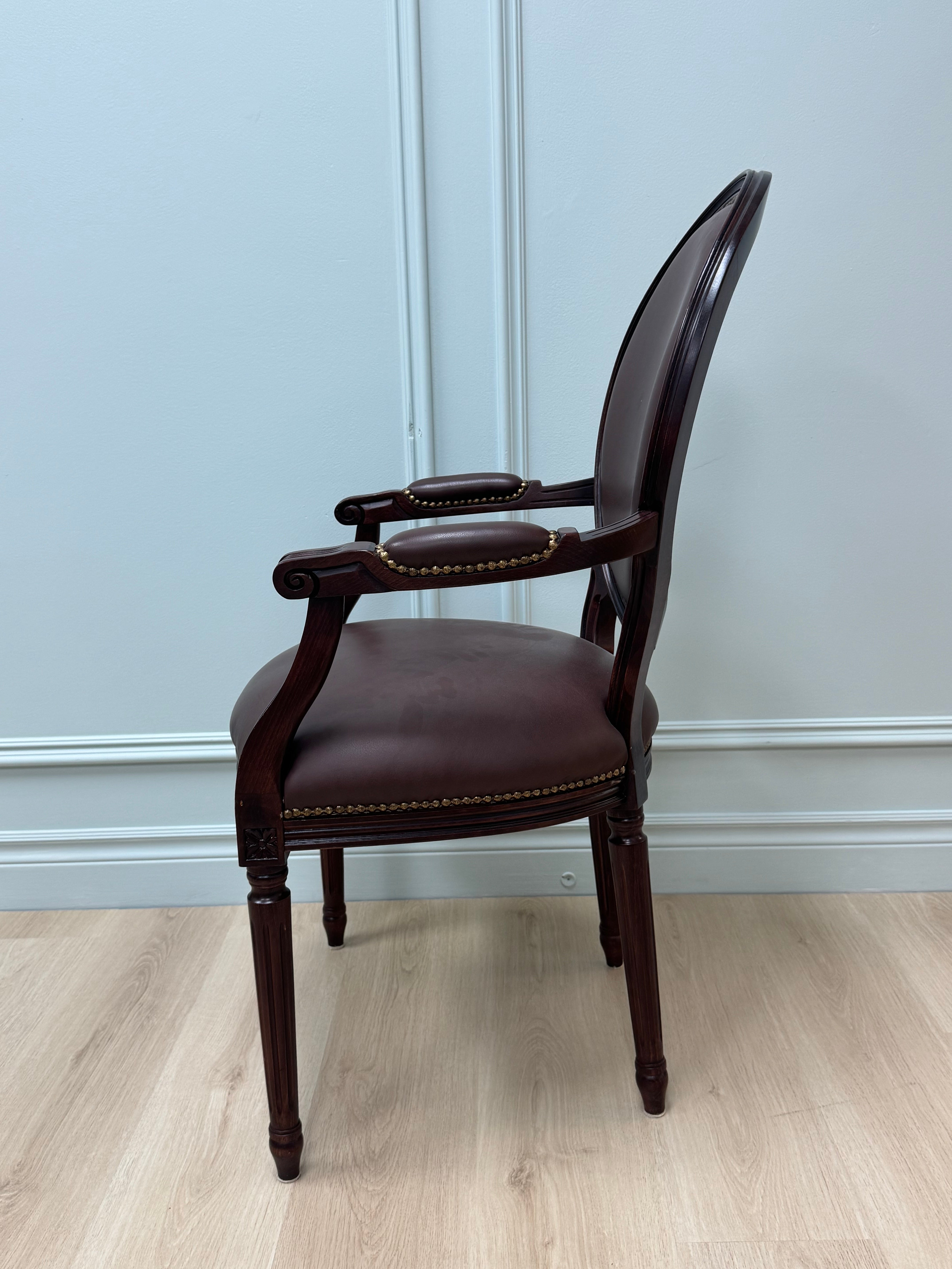 Louis XVI Style Chocolate Faux Leather Chair