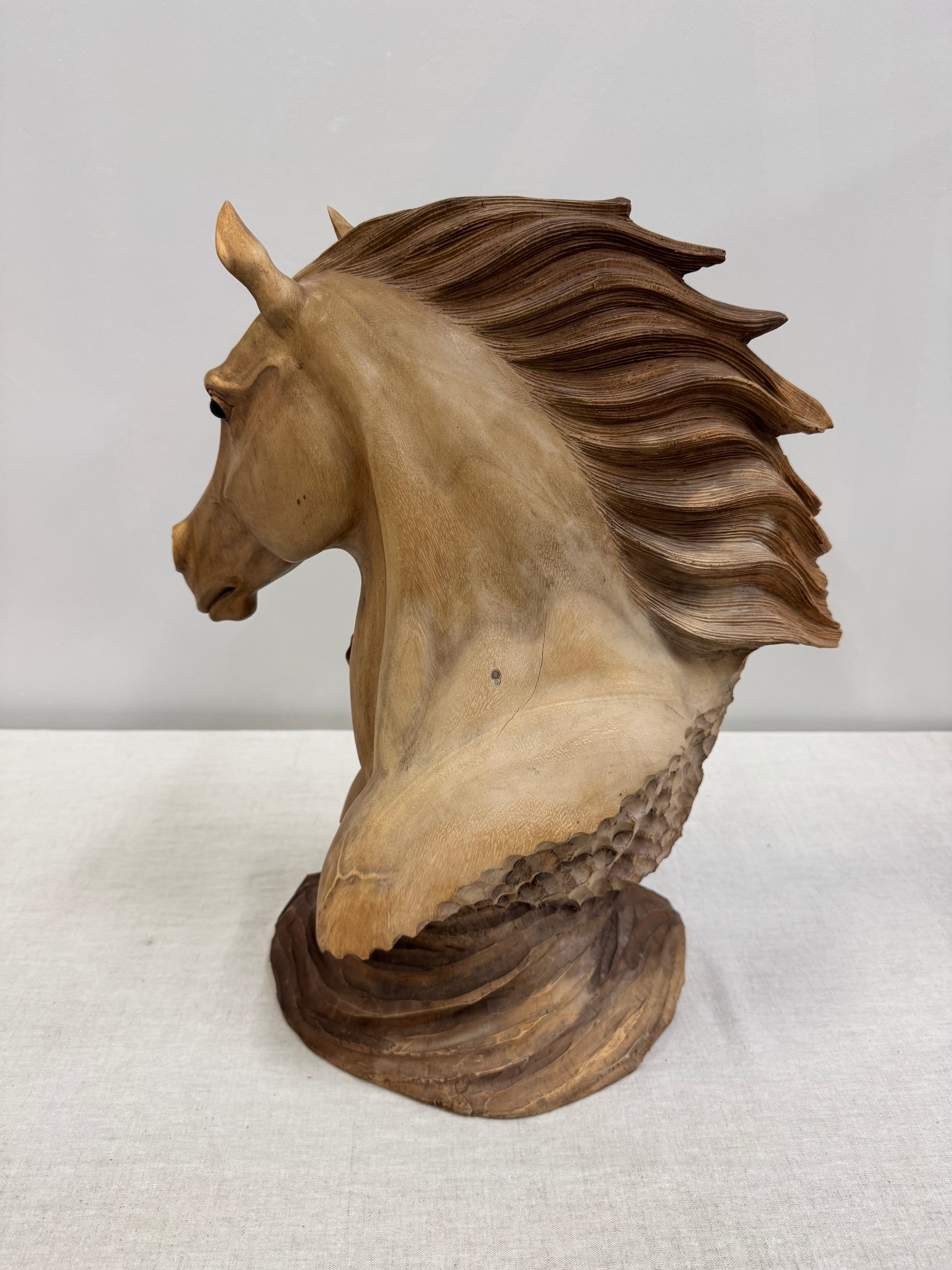Vintage MCM Two Horses Wood Sculpture