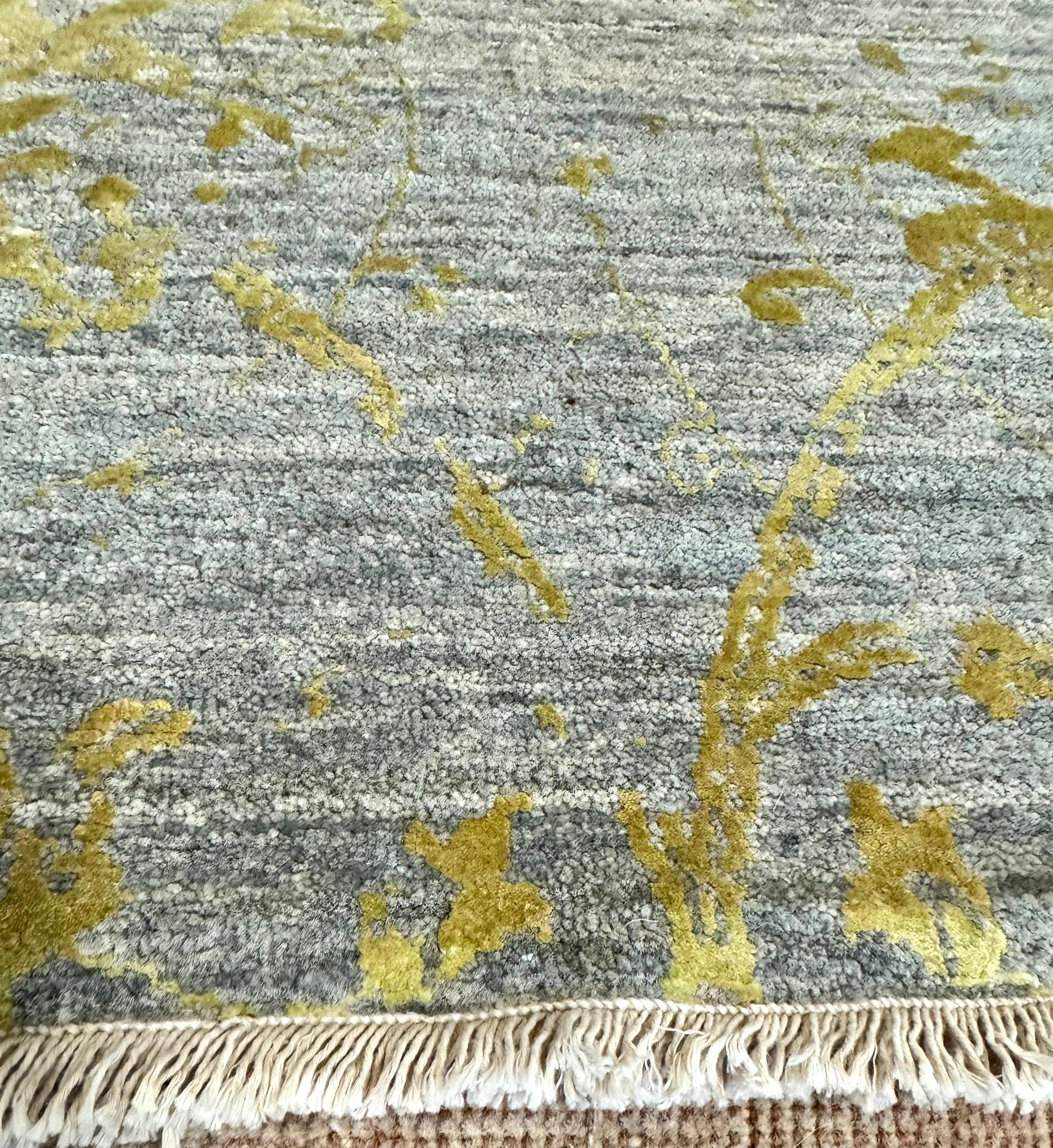 ELTE Gray Sand & Yellow 9' x 12' Wool & Silk Rug