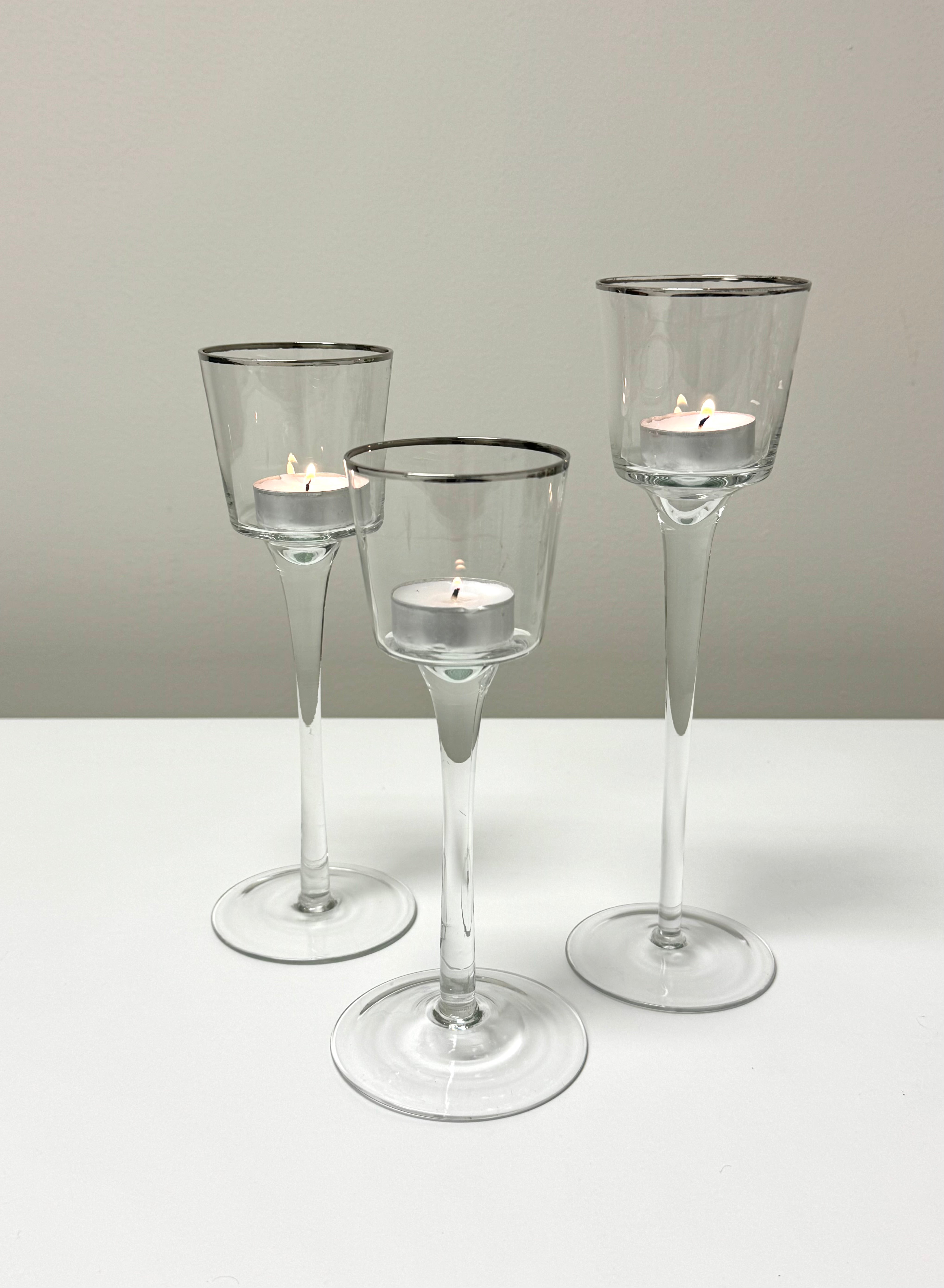 Stemmed Votive Holders with Platinum Rim Set of 3