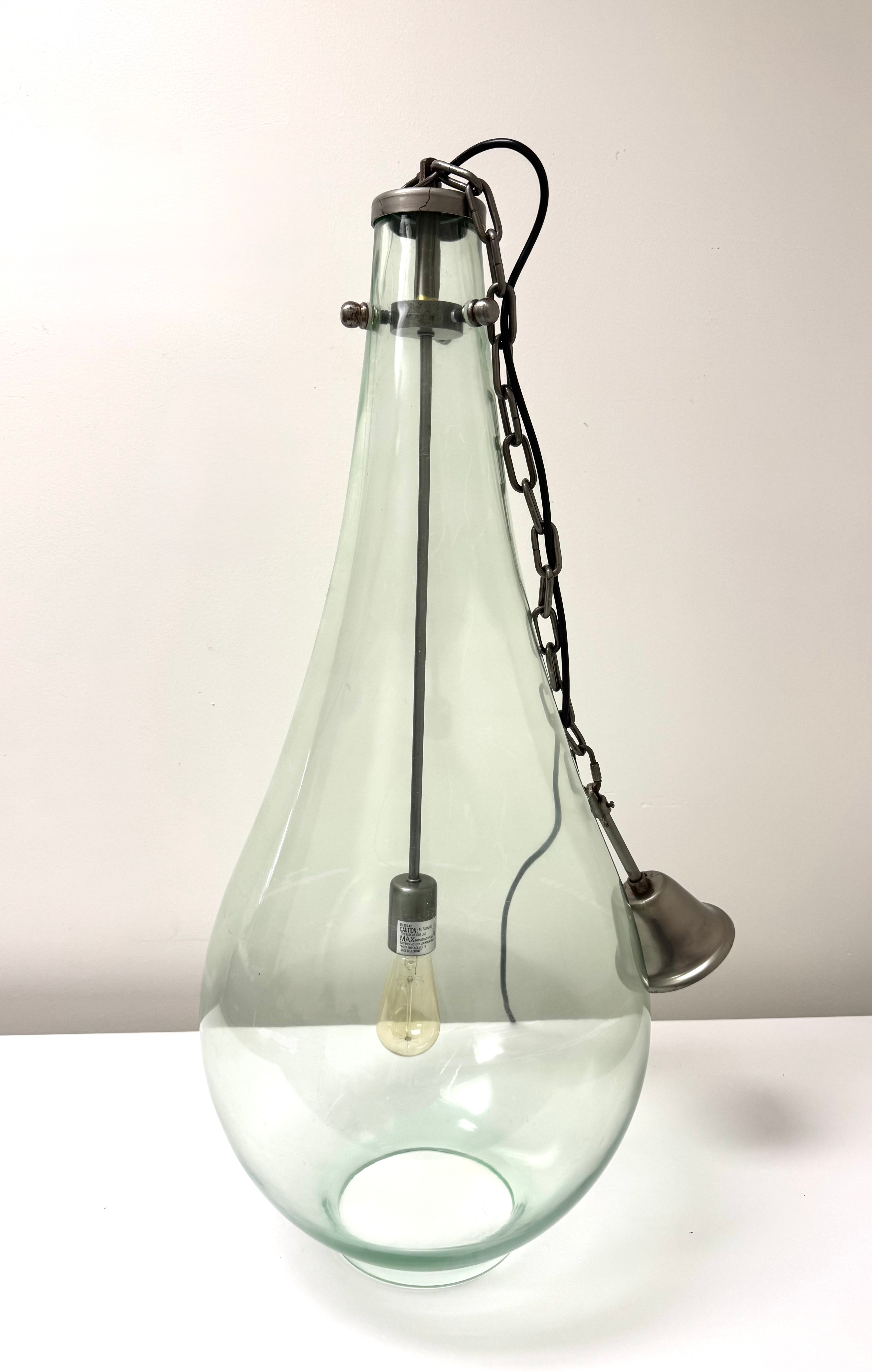Green Glass Teardrop Large Pendant Light