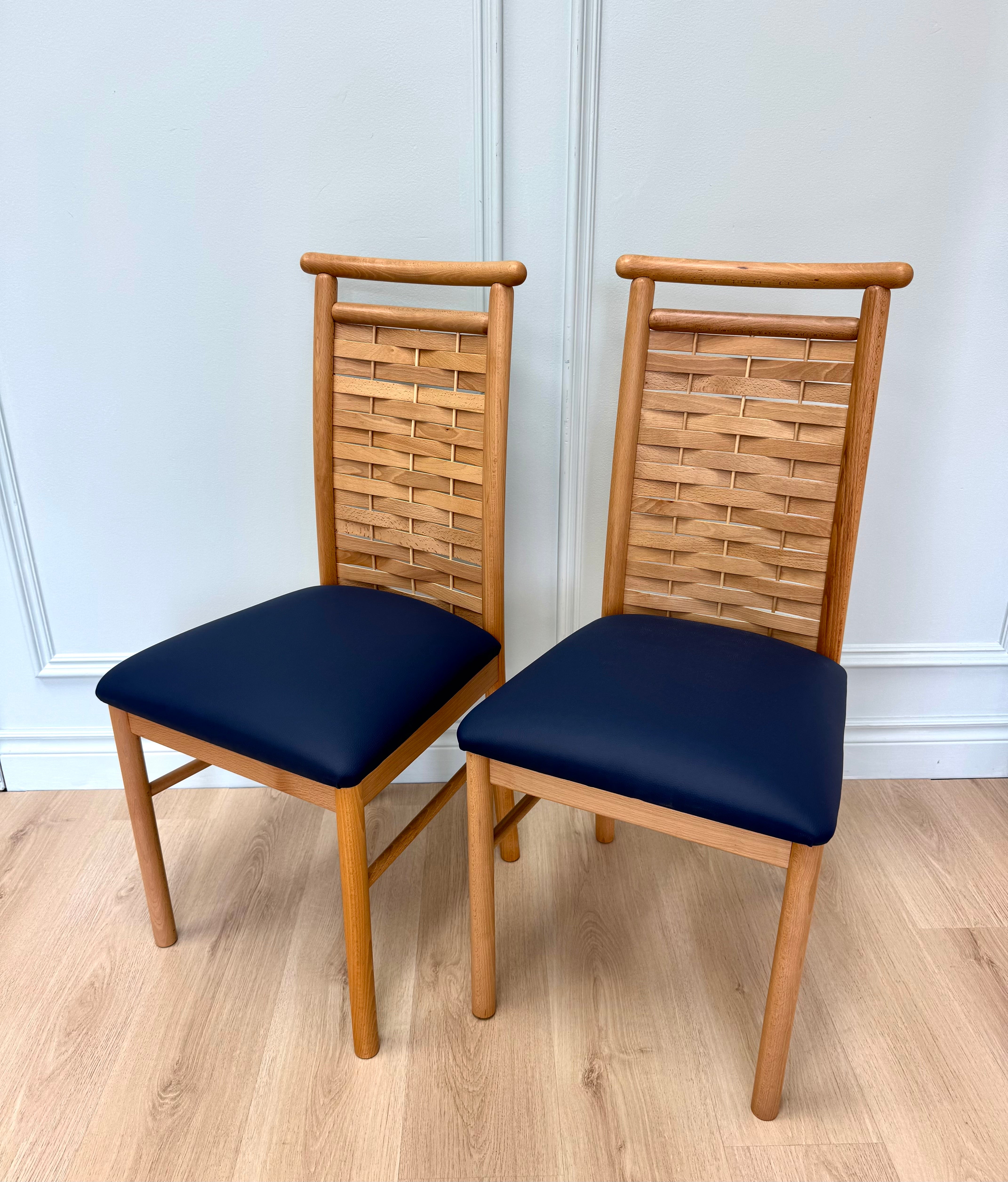 Solid Beech Woven-back Dining Chairs Set of 2