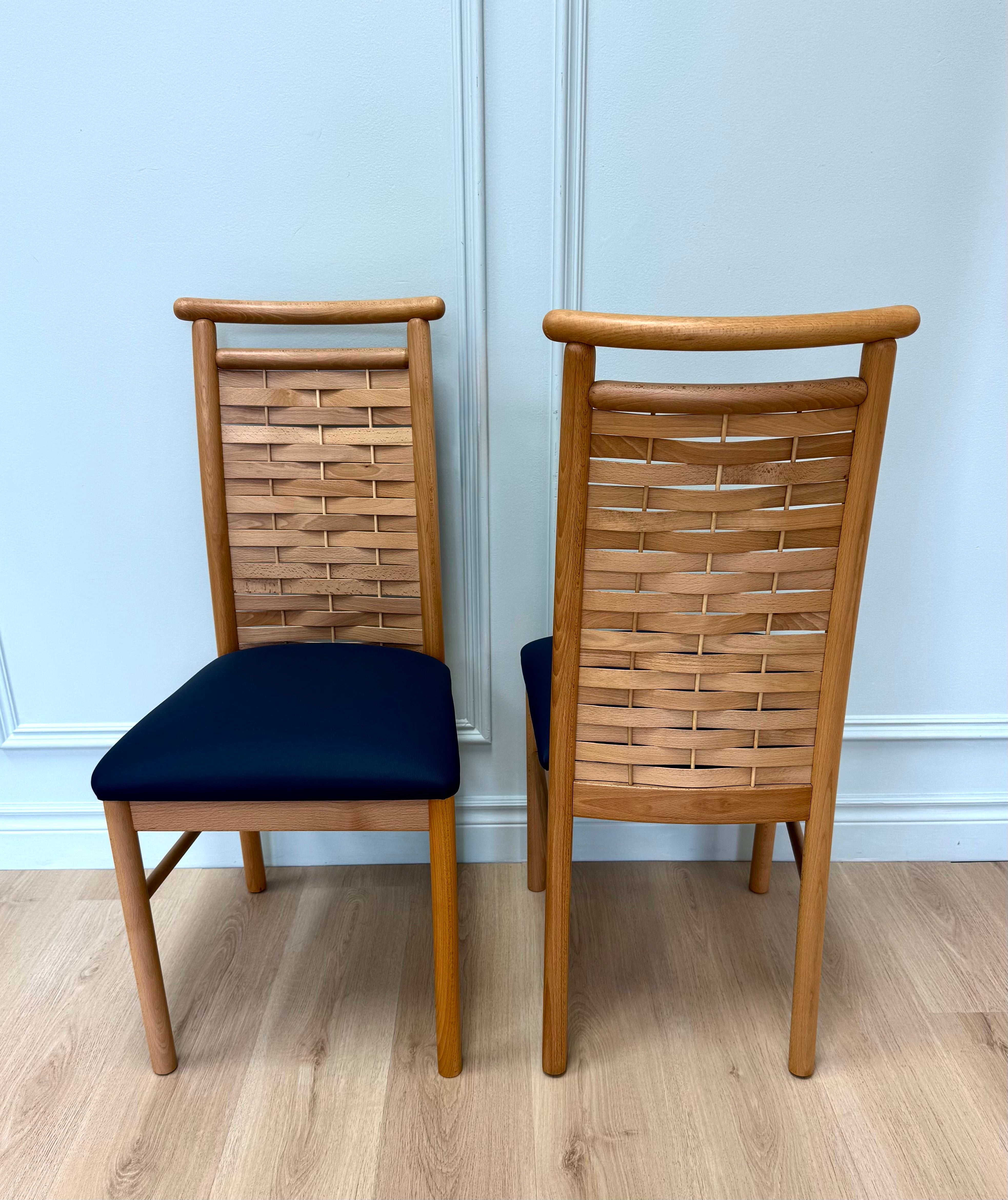 Solid Beech Woven-back Dining Chairs Set of 2