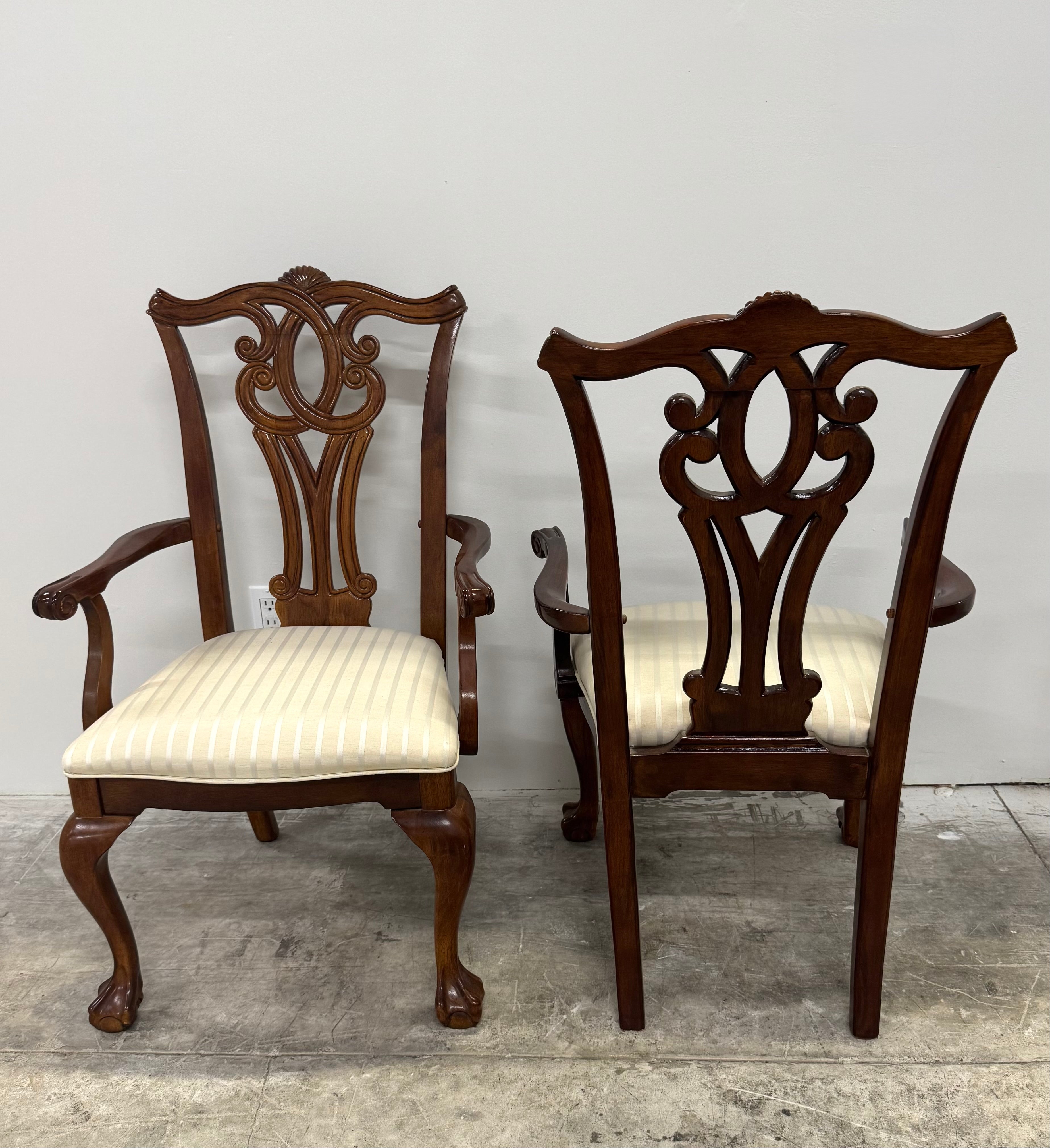 Mahogany Striped Dining Arm Chairs Set of 2