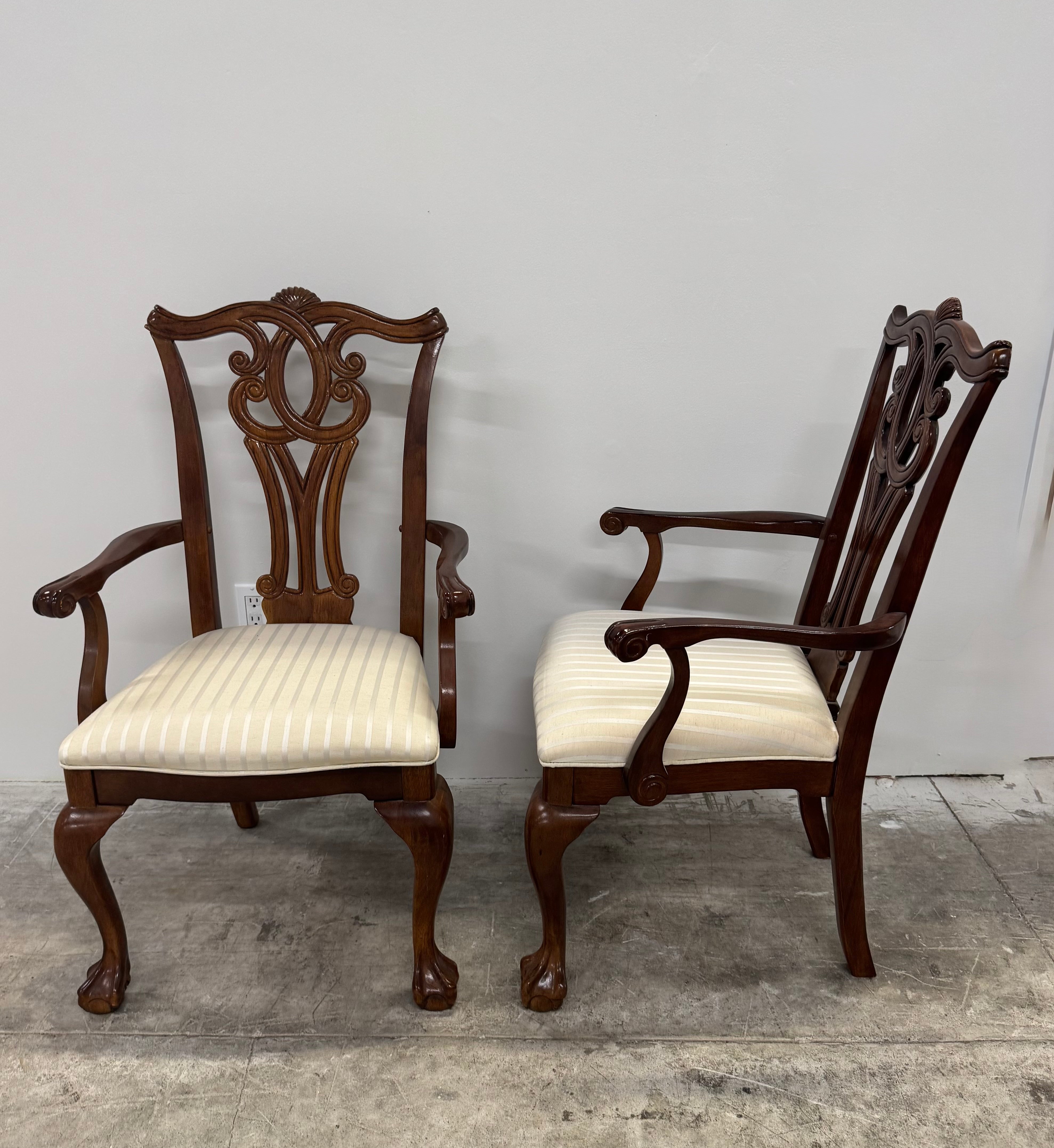 Mahogany Striped Dining Arm Chairs Set of 2