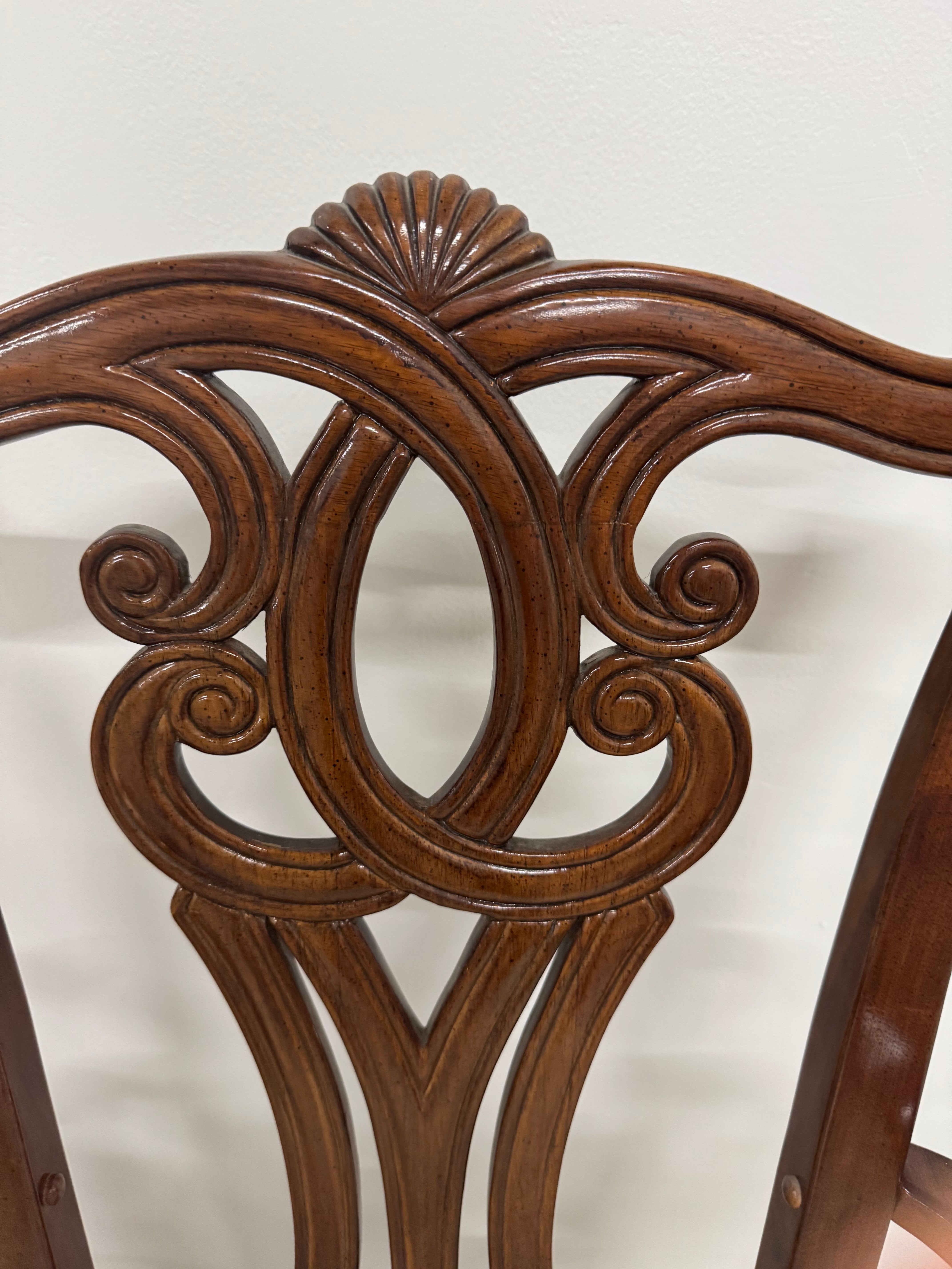 Mahogany Striped Dining Arm Chairs Set of 2