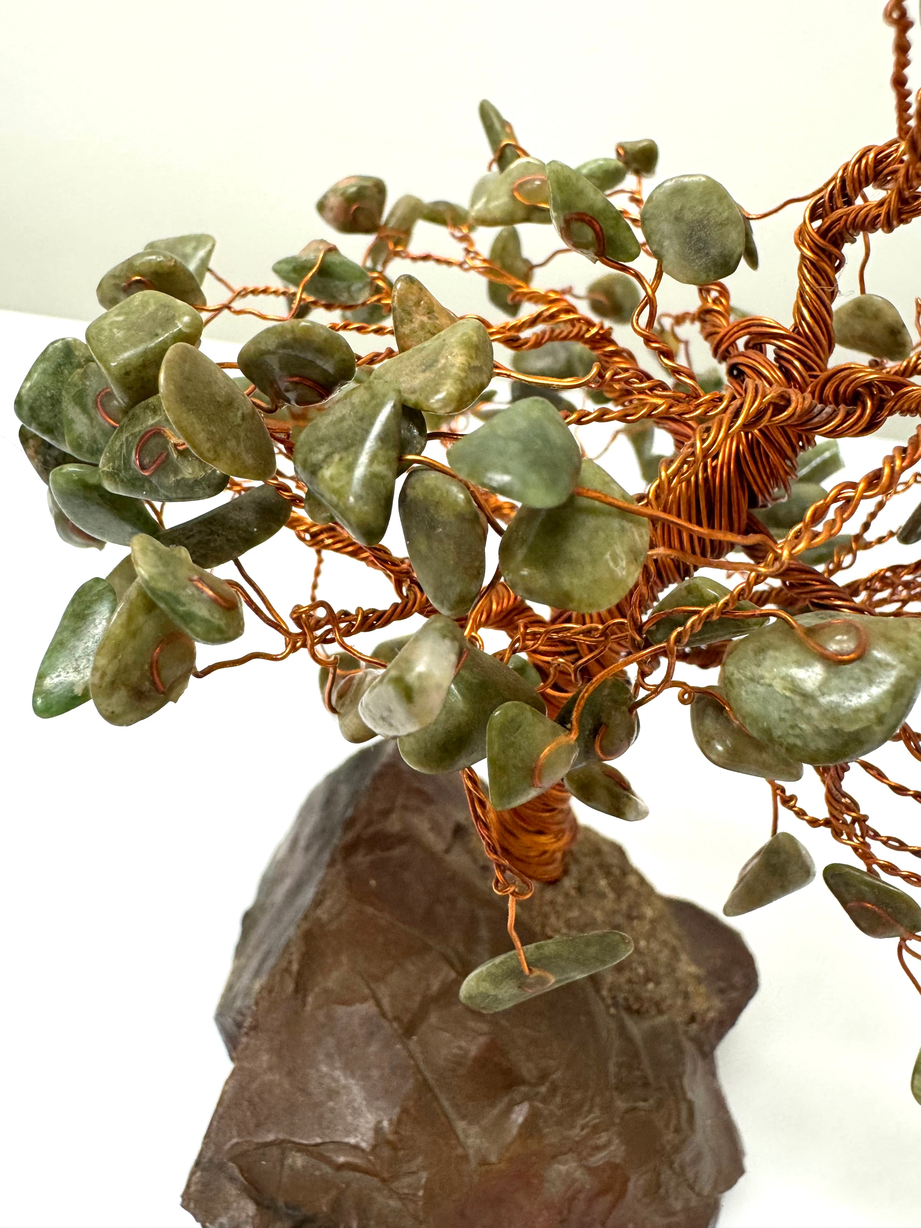 Green Gemstone Bonsai Tree on Natural Stone Base