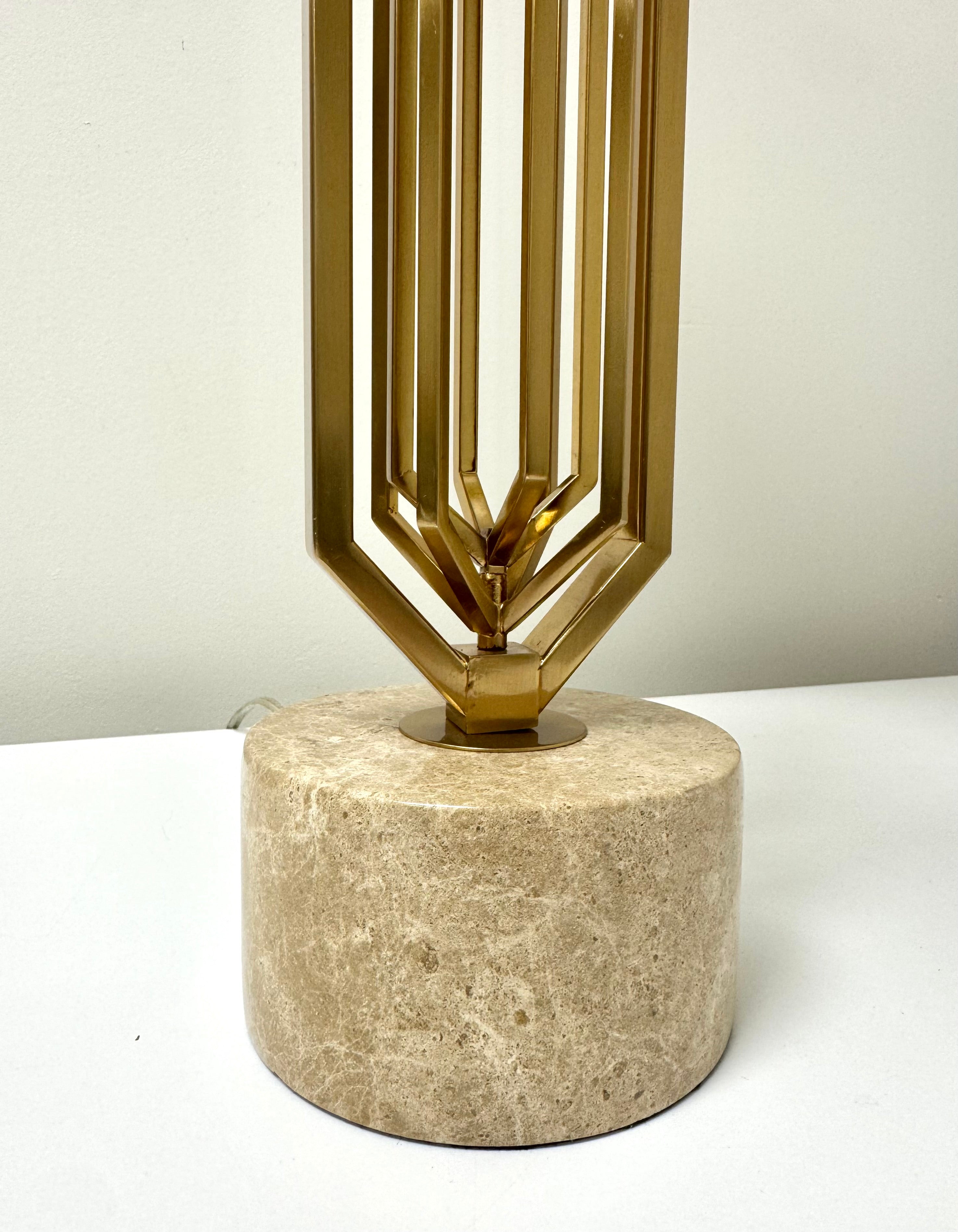 Geometric Gold & Travertine Lamp