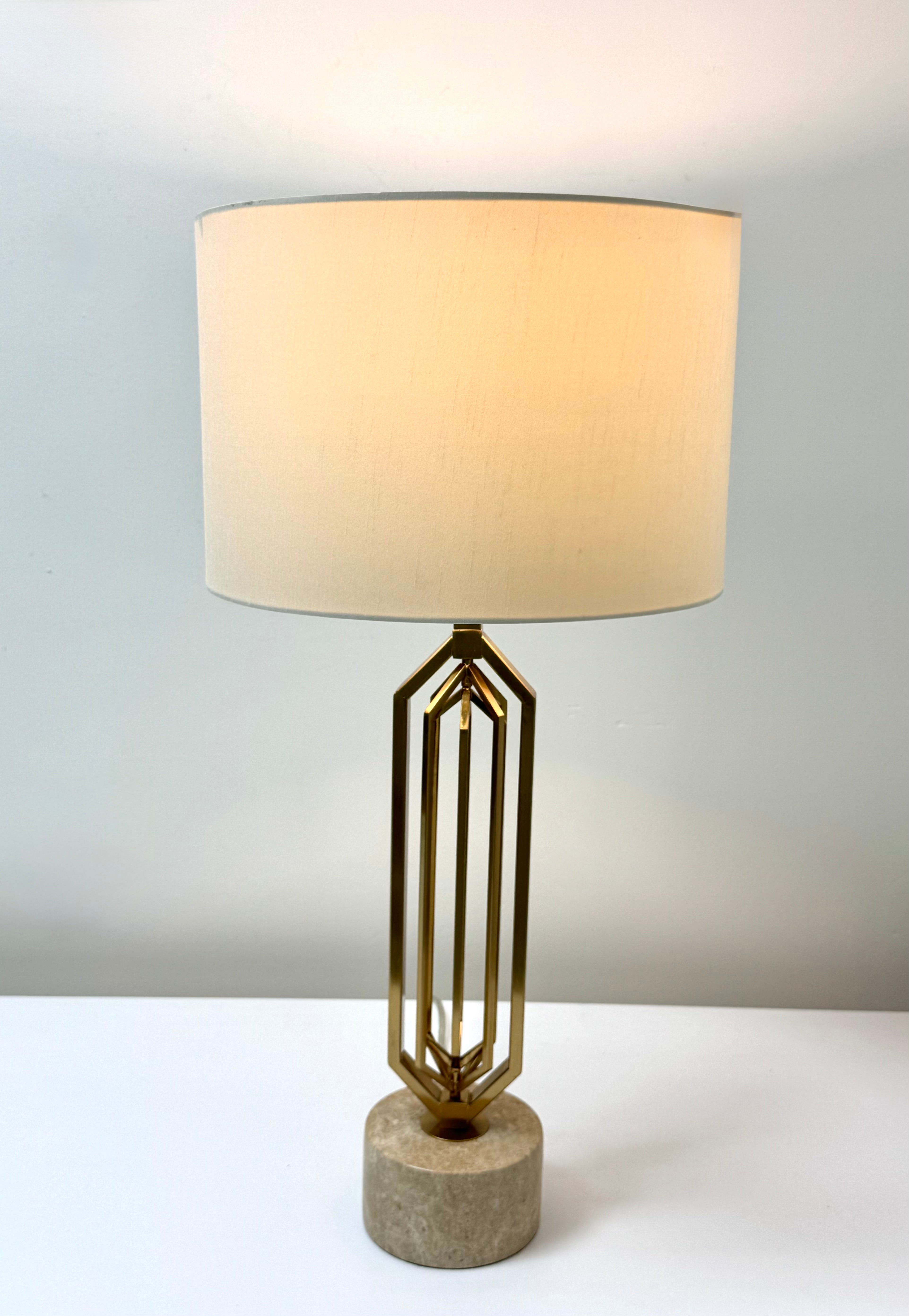 Geometric Gold & Travertine Lamp