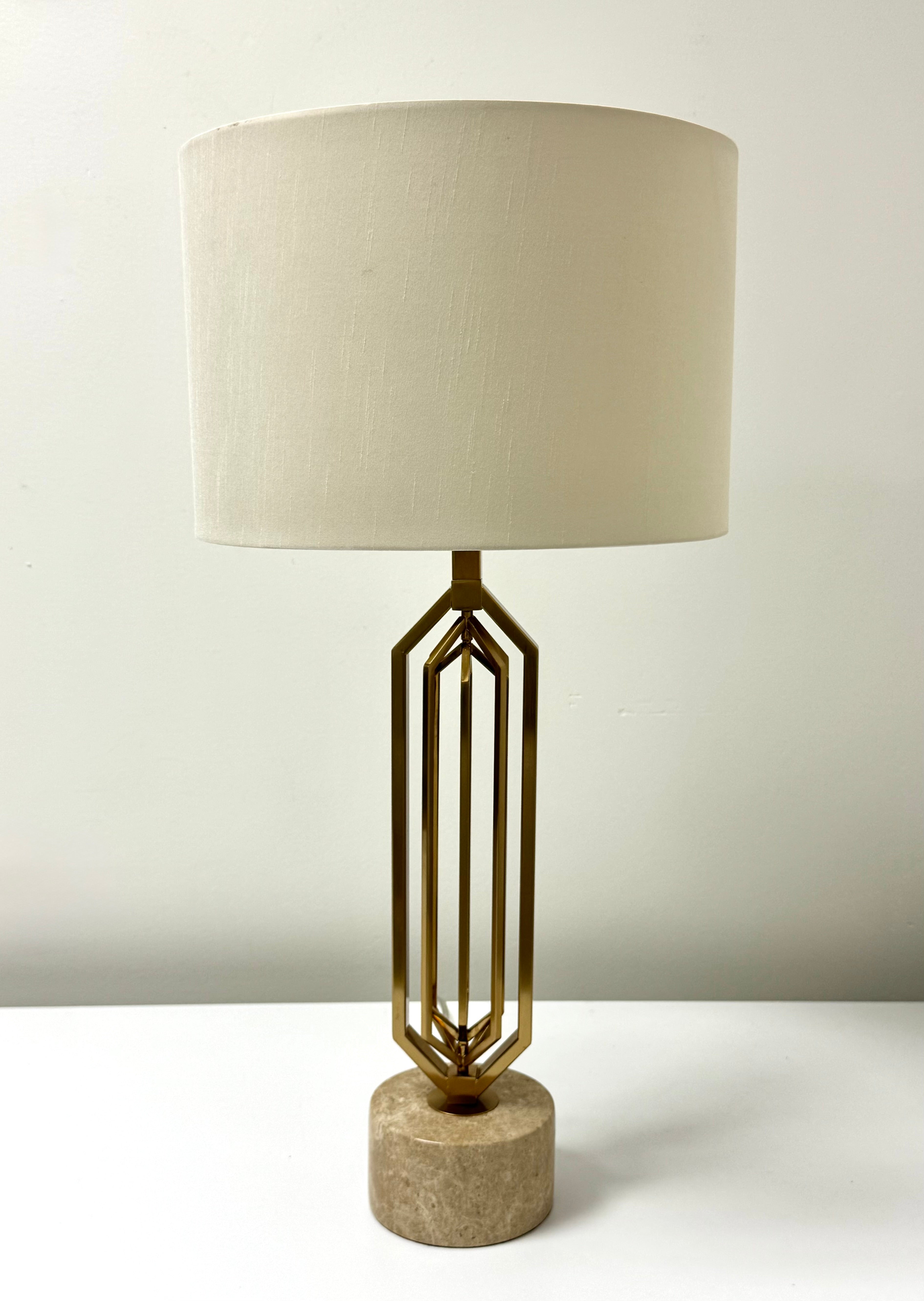 Geometric Gold & Travertine Lamp