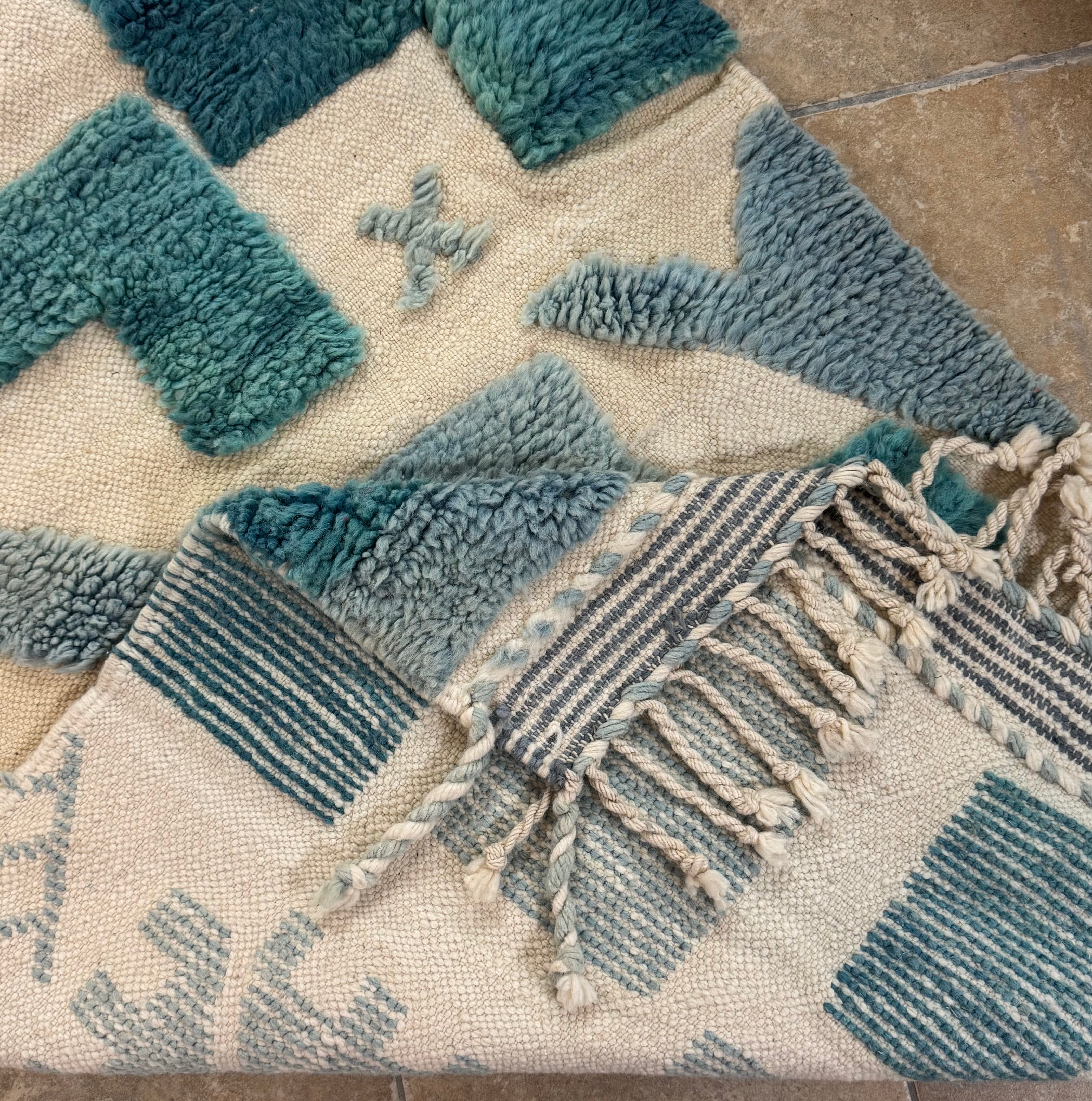 Moroccan Tassel Blue Block 38" x 67" Rug