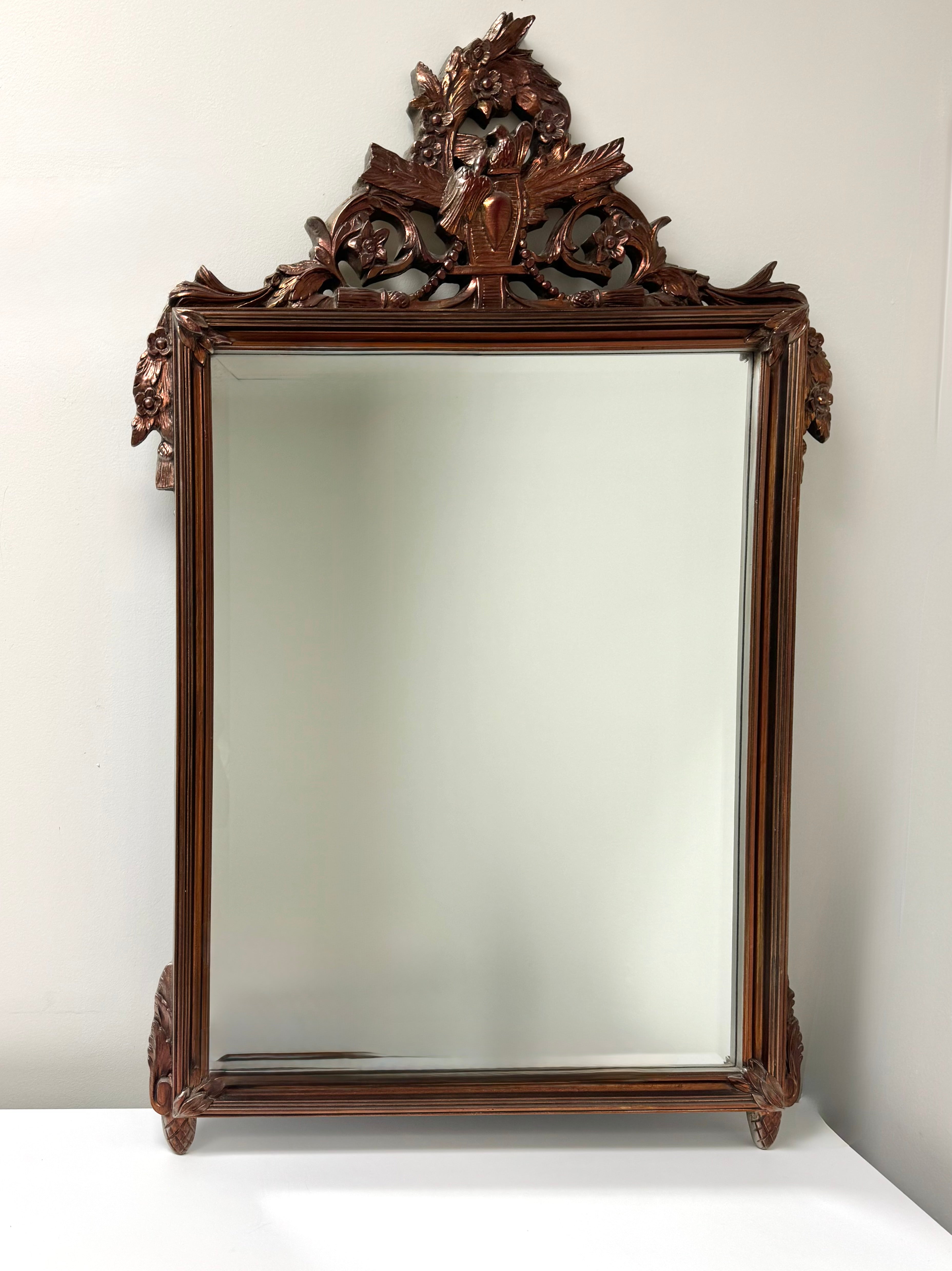 French Traditional Antiqued Silver Copper Mirror