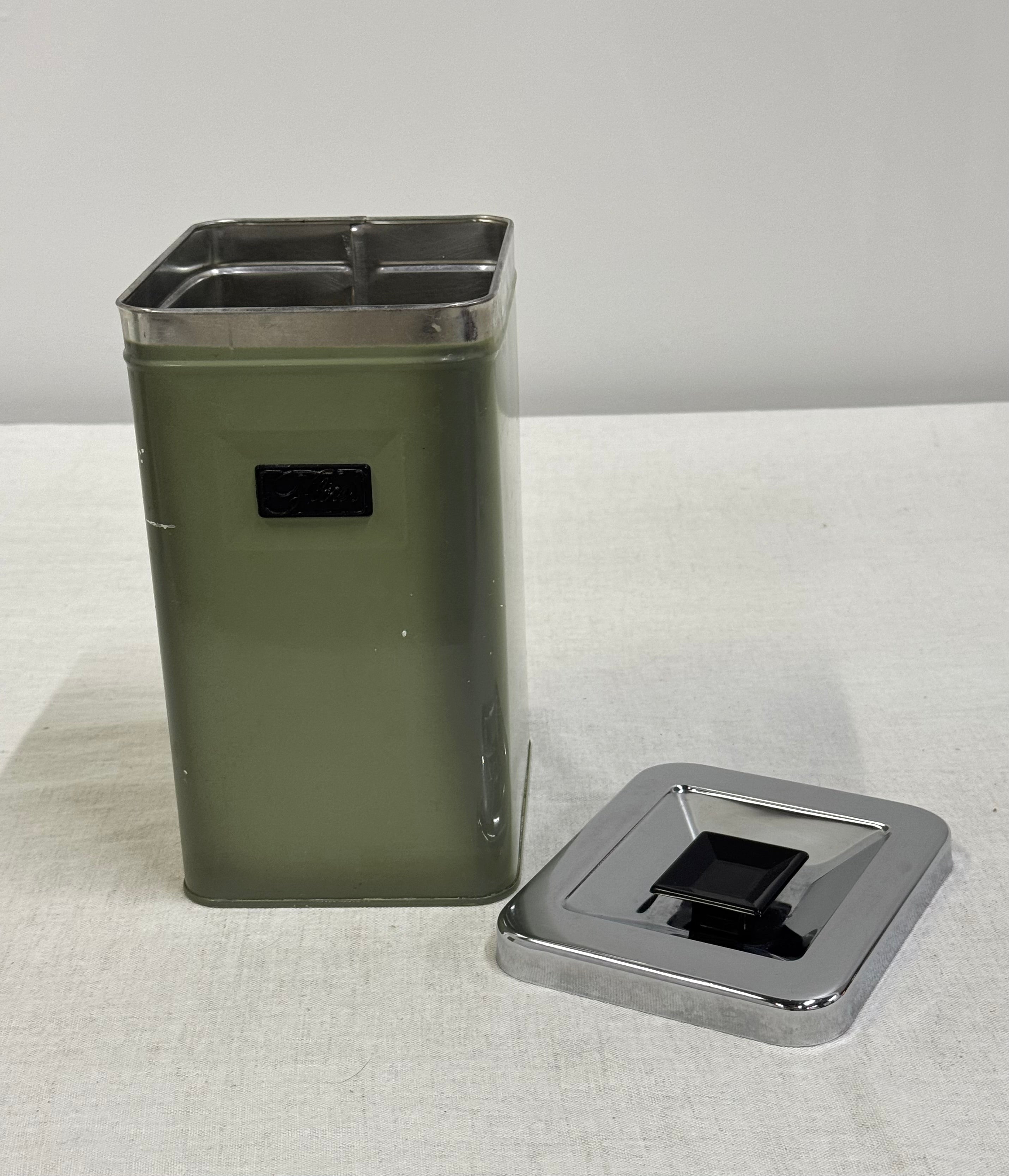 Vintage Avocado Green Flour Tin