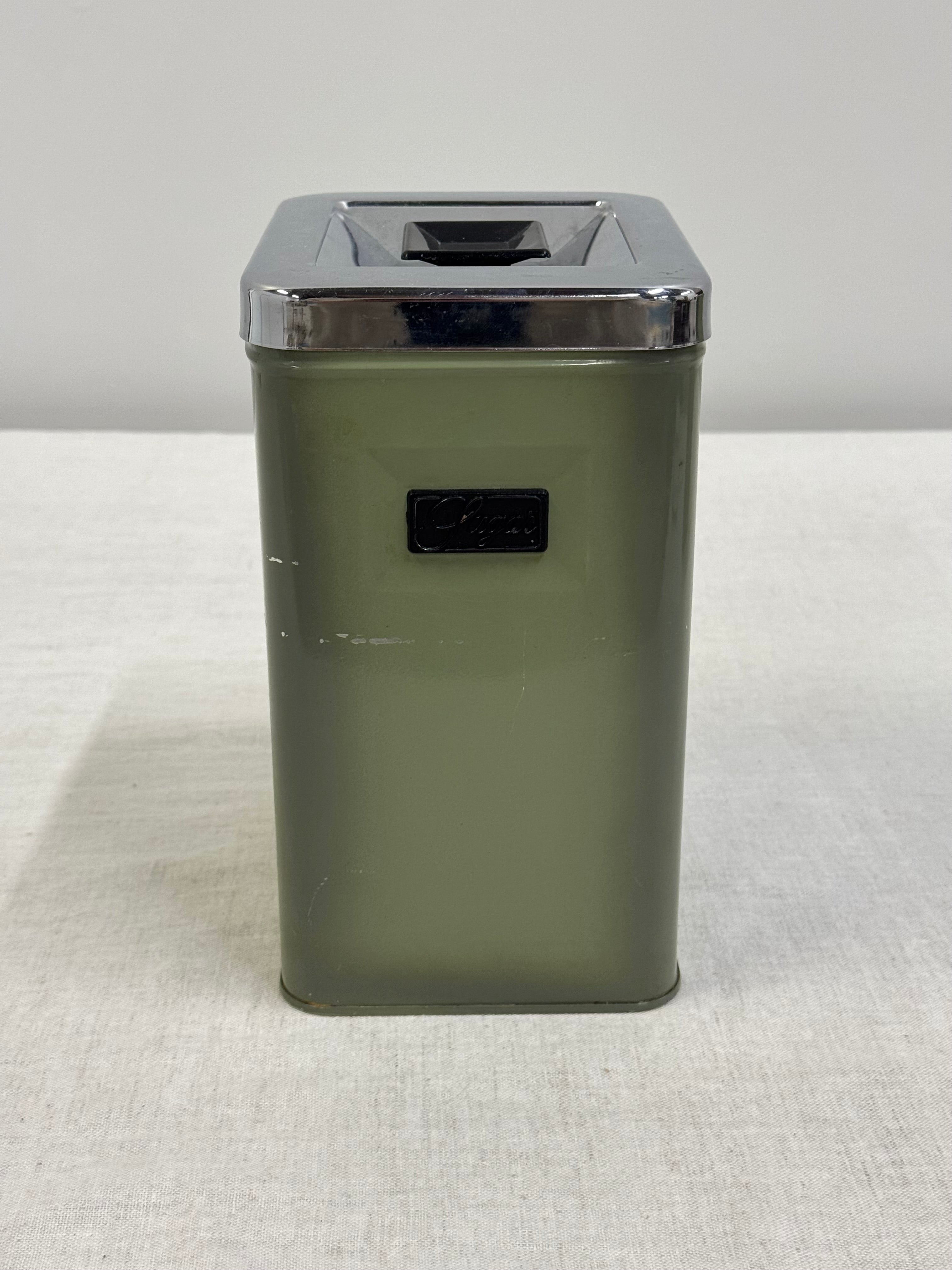 Vintage Avocado Green Sugar Tin