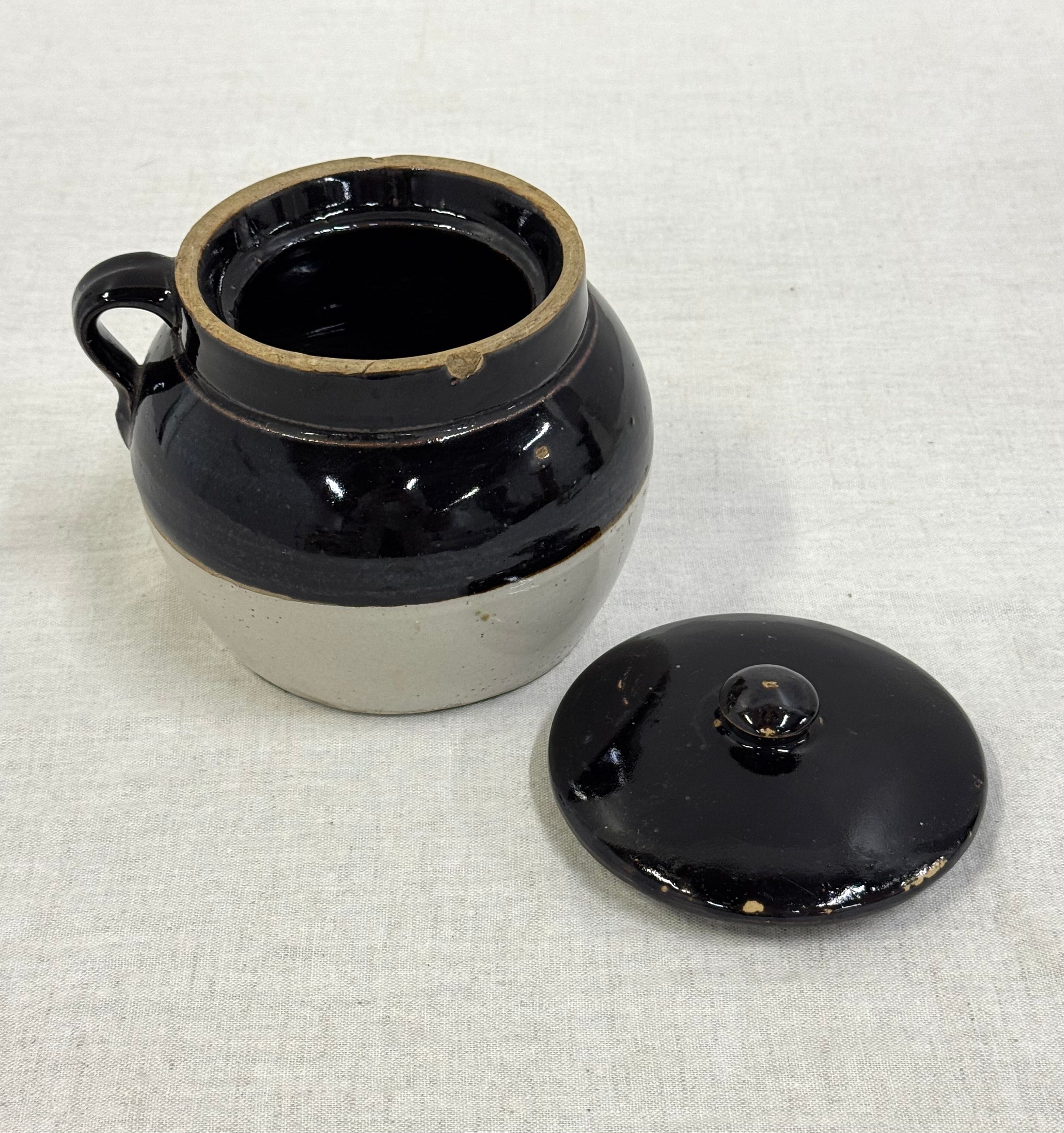 Dark Brown Stoneware Bean Pot with Lid