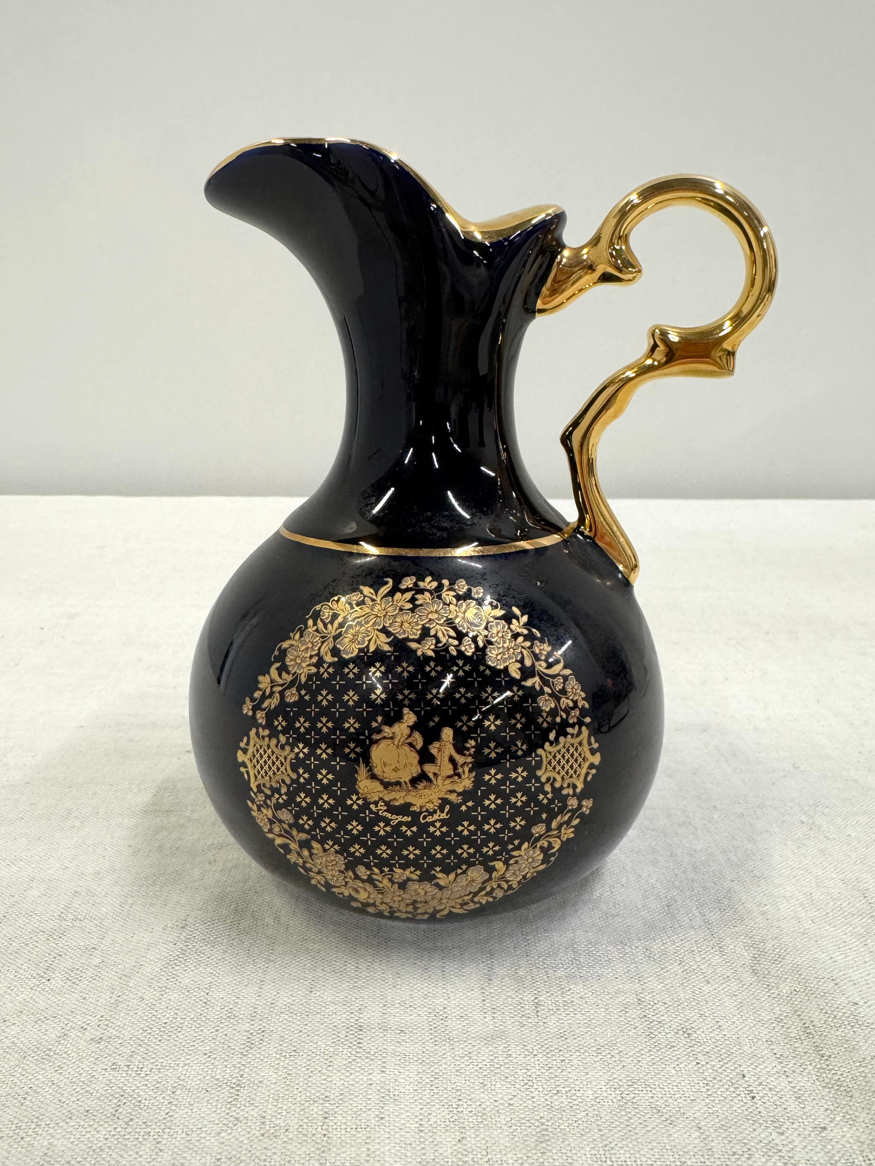 LIMOGES Cobalt Blue and Gold Pitcher