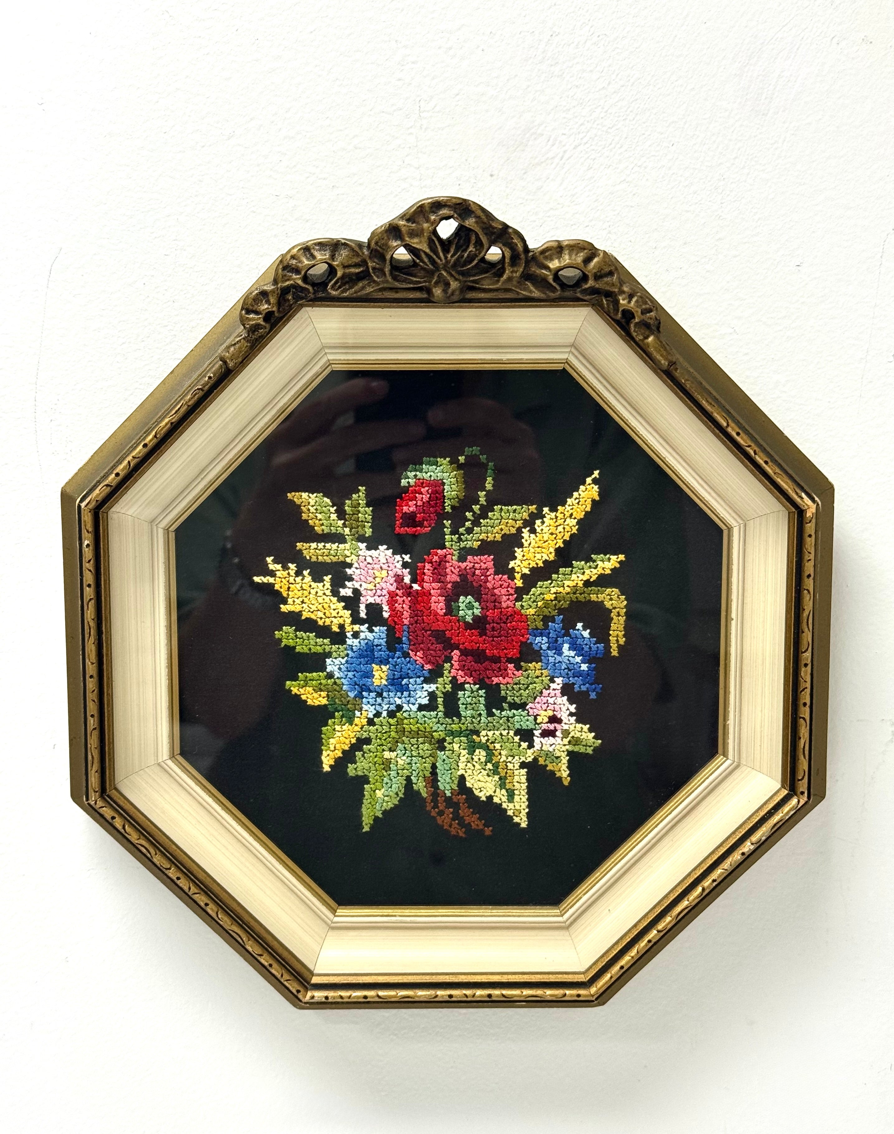 Vintage Framed Floral Cross Stitch
